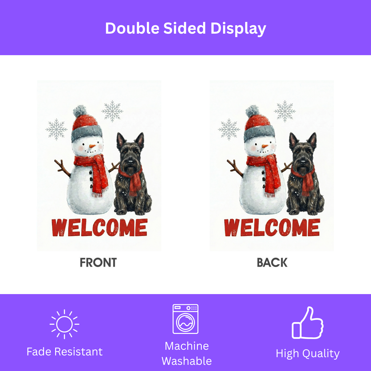 Scottish Terrier and Snowman Welcome Garden Flag - porch decor - Dragonfire Gardens