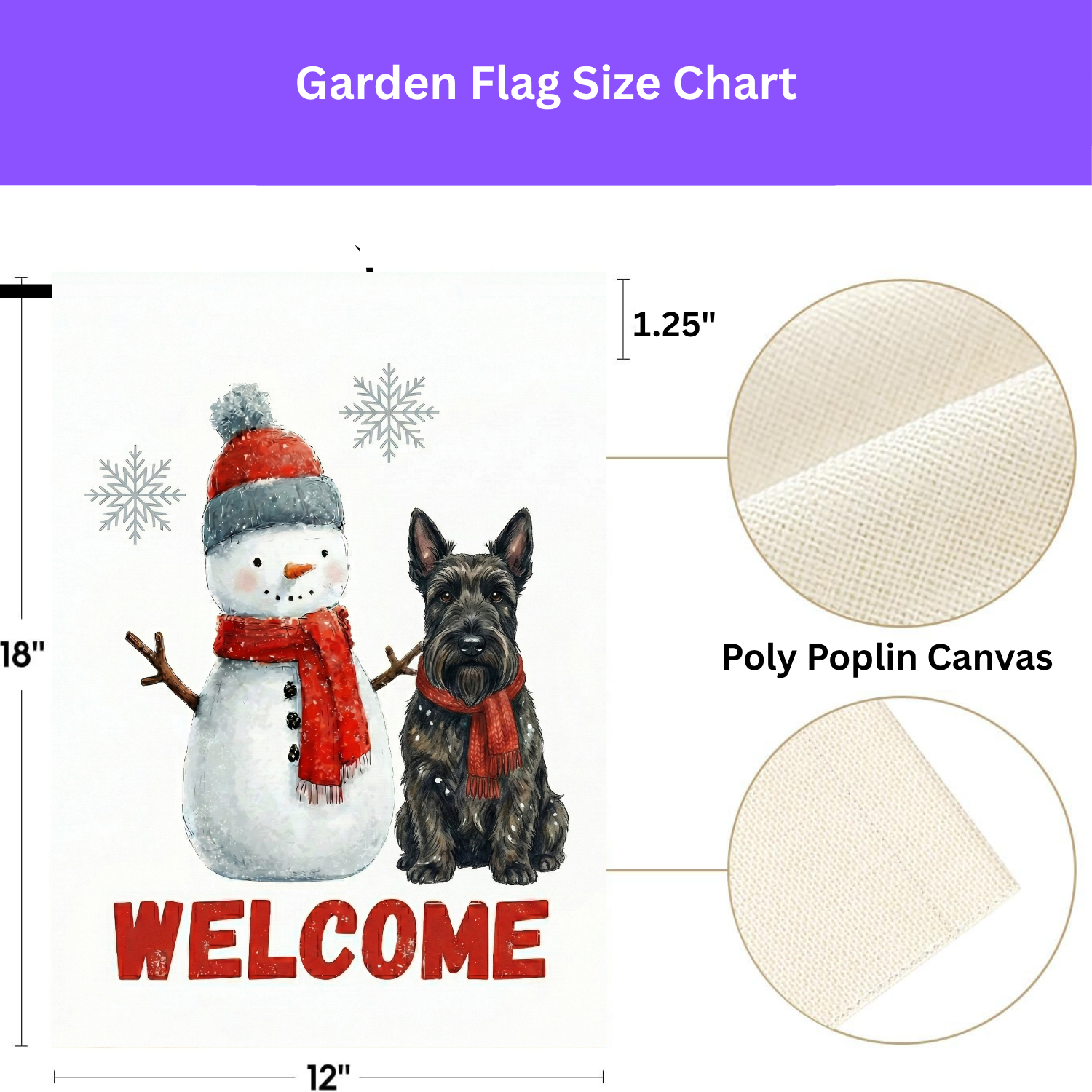 Scottish Terrier and Snowman Welcome Garden Flag - double-sided design - Dragonfire Gardens