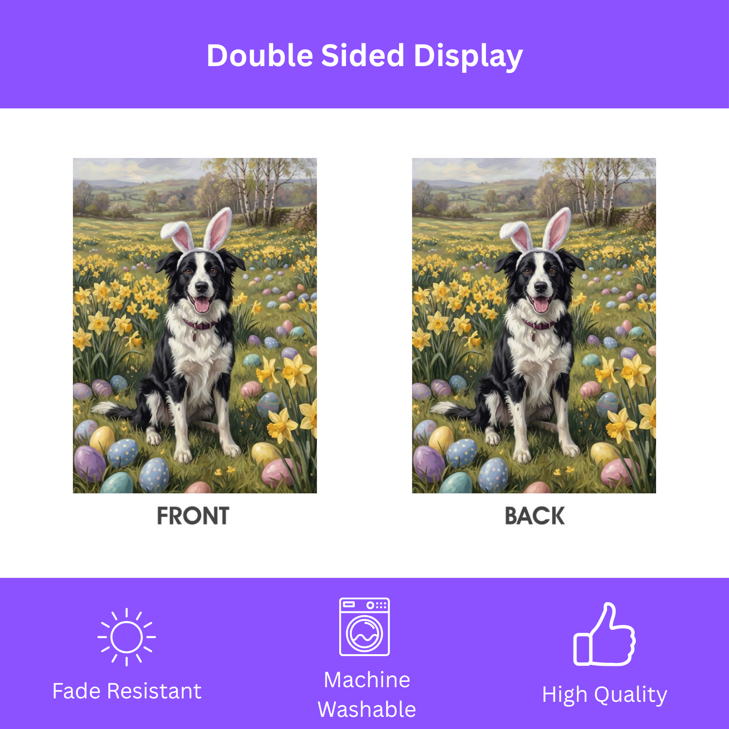 Pink Bunny Ears Border Collie Easter Garden Flag
