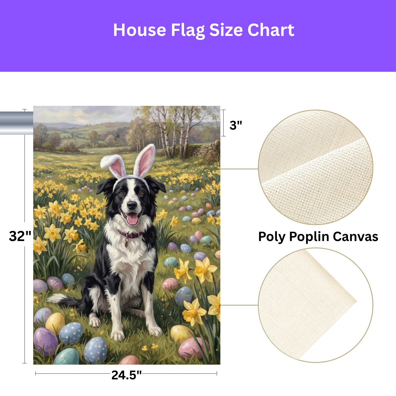 Pink Bunny Ears Border Collie Easter Garden Flag