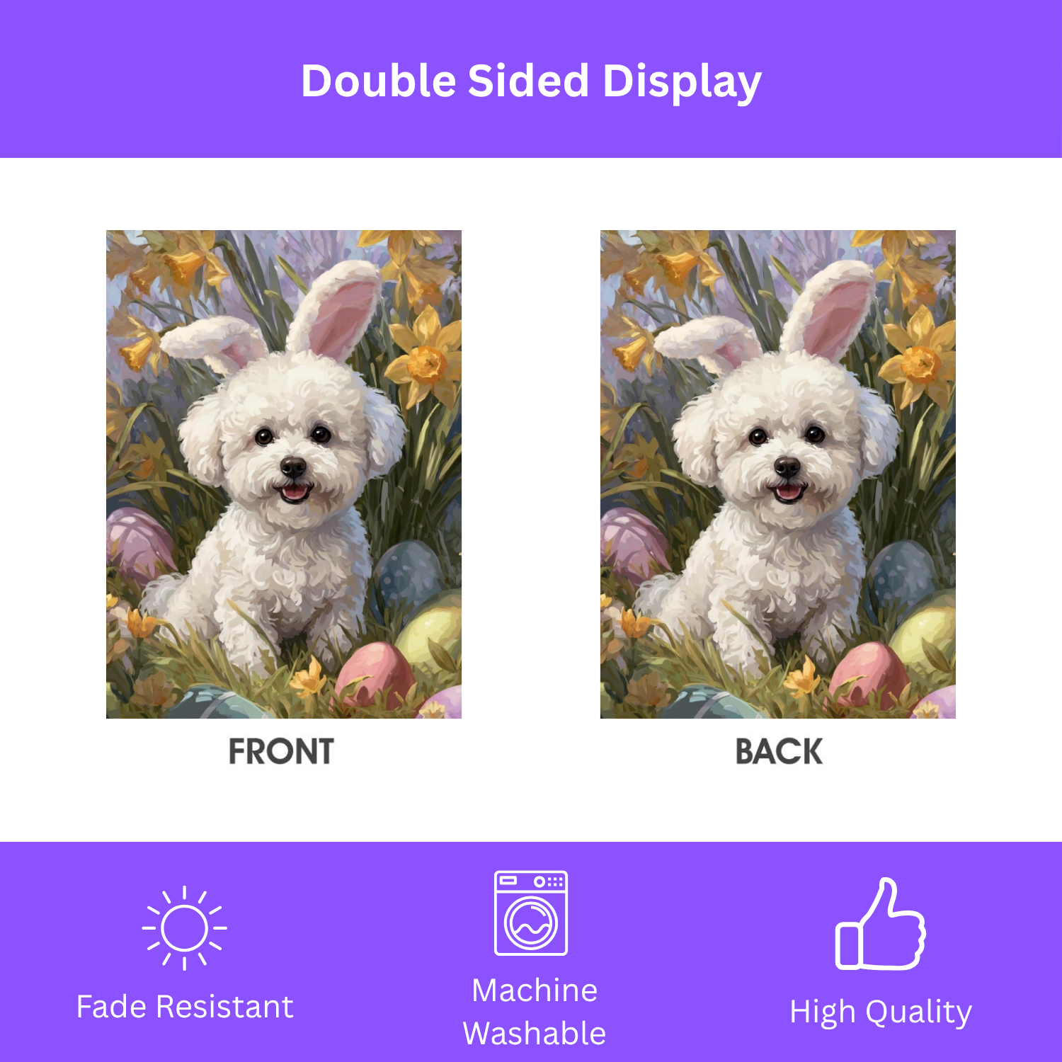 Pink Bunny Ears Bichon Frise Easter Garden Flag