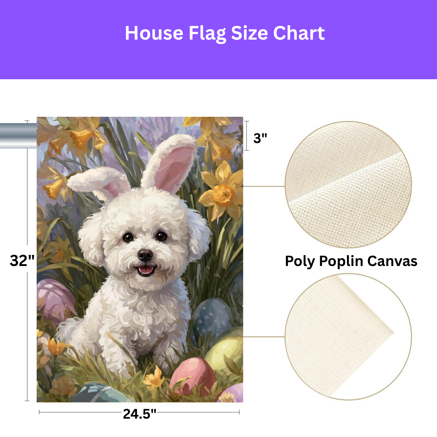 Pink Bunny Ears Bichon Frise Easter Garden Flag