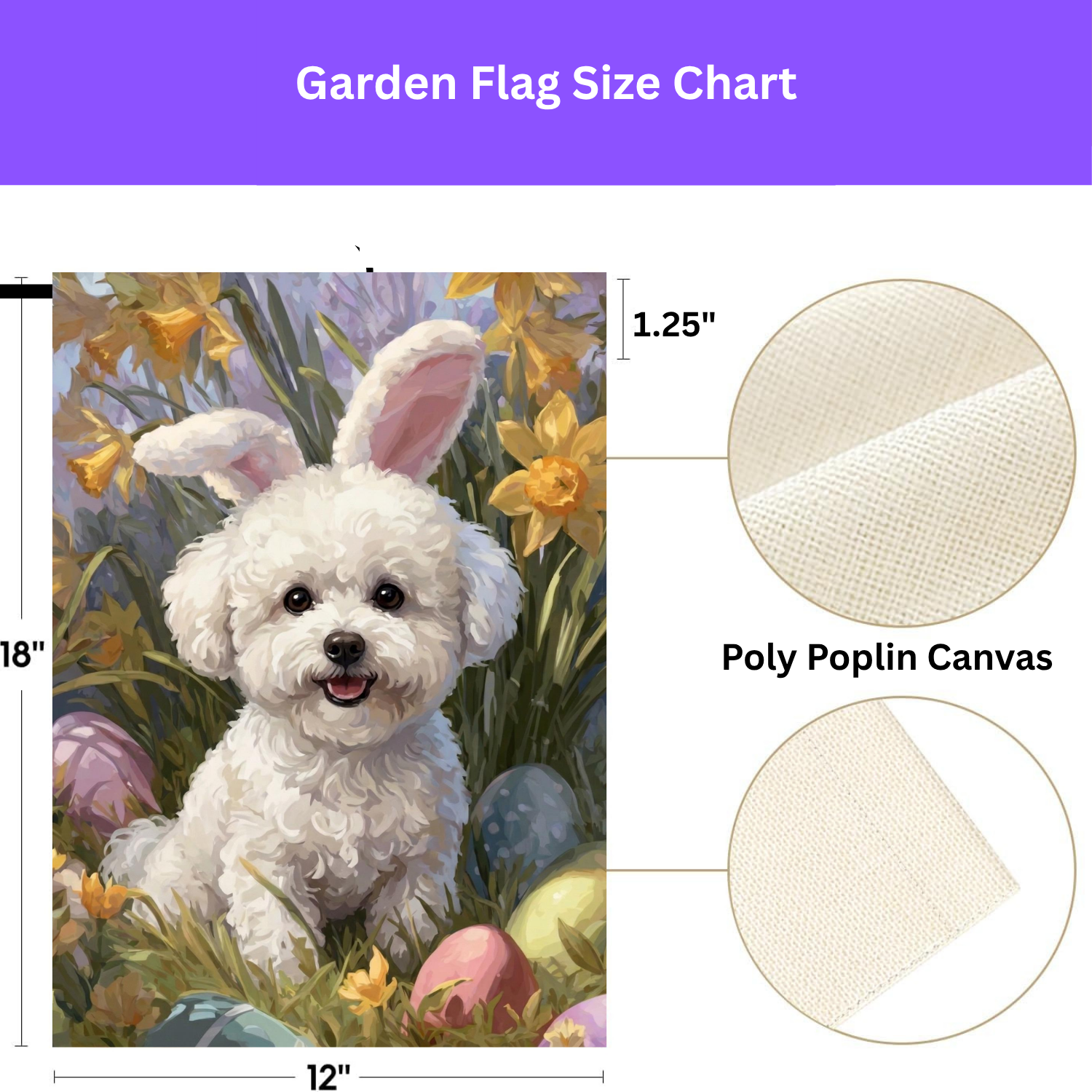 Pink Bunny Ears Bichon Frise Easter Garden Flag