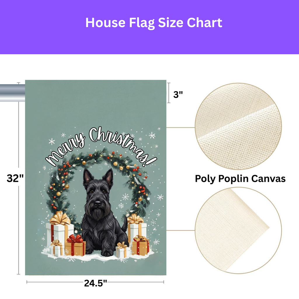 Merry Christmas Scottish Terrier Garden Flag - size comparison - Dragonfire Gardens
