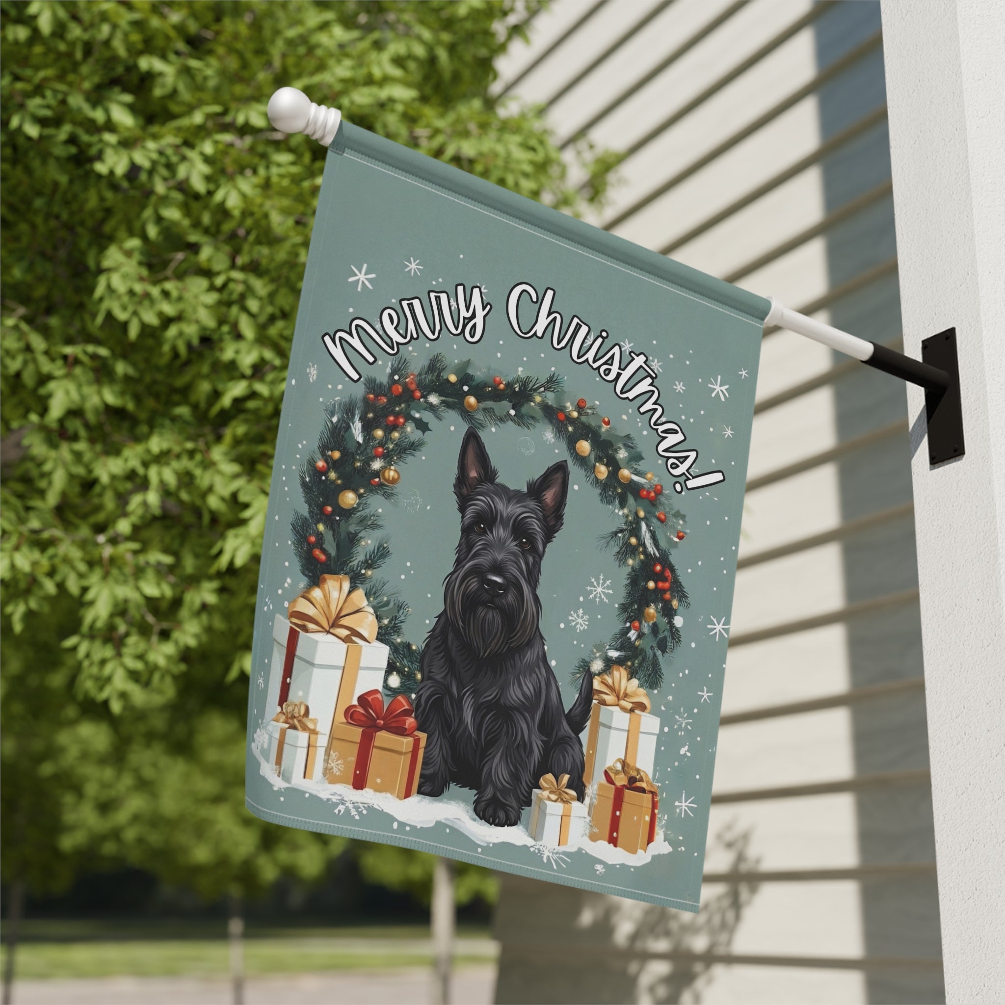 Merry Christmas Scottish Terrier Garden Flag - yard display - Dragonfire Gardens