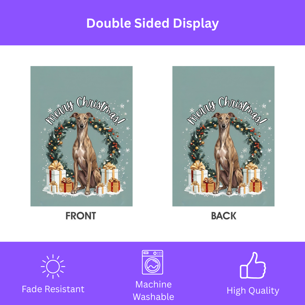 Merry Christmas Greyhound Garden Banner Garden Flag - porch decor - Dragonfire Gardens