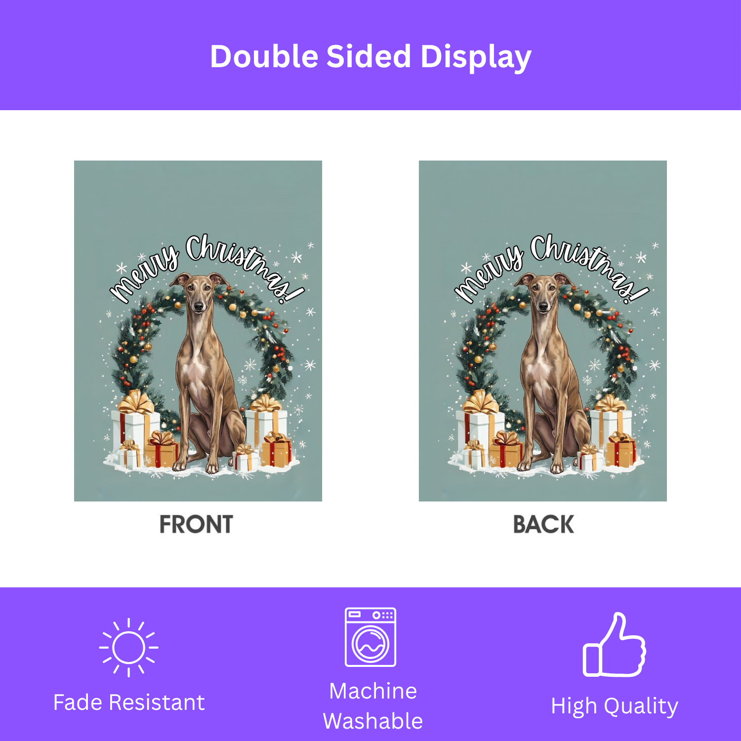 Merry Christmas Greyhound Garden Banner Garden Flag - porch decor - Dragonfire Gardens