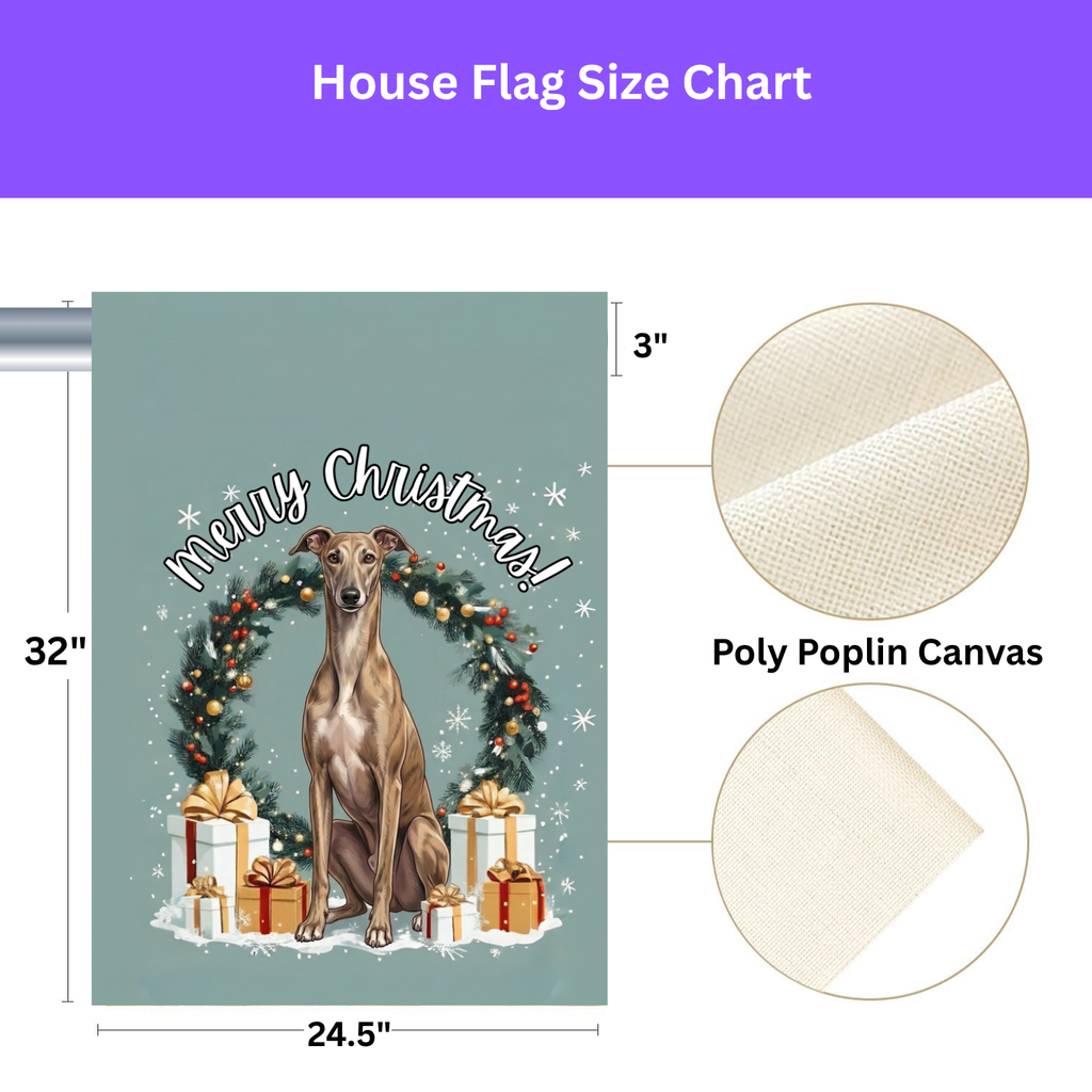 Merry Christmas Greyhound Garden Banner Garden Flag - size comparison - Dragonfire Gardens