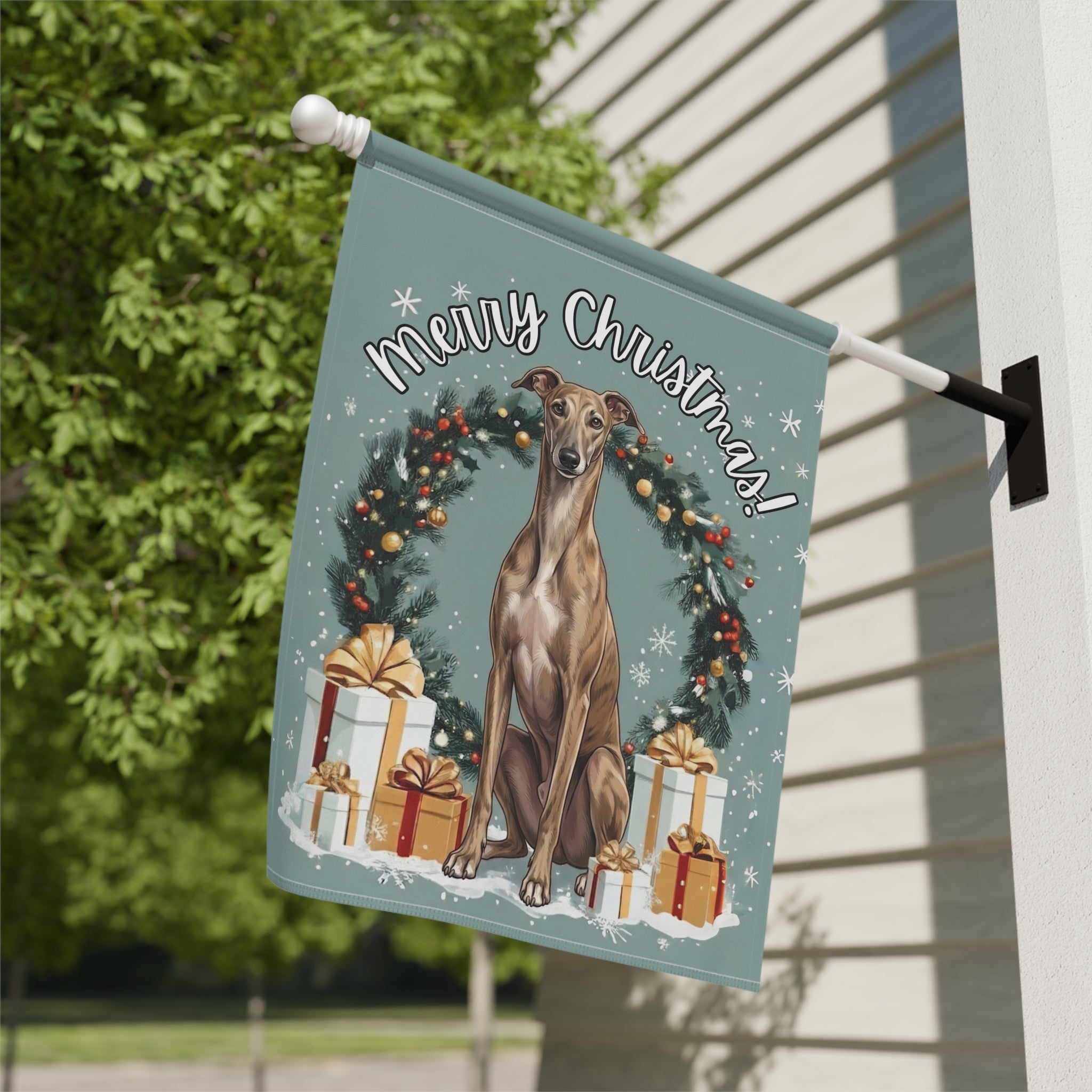 Merry Christmas Greyhound Garden Banner Garden Flag - yard display - Dragonfire Gardens