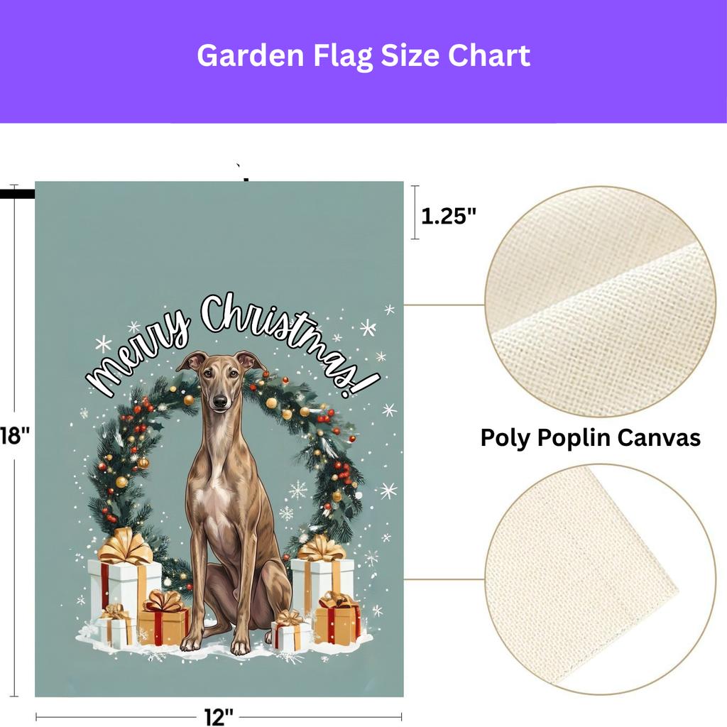 Merry Christmas Greyhound Garden Banner Garden Flag - double-sided design - Dragonfire Gardens