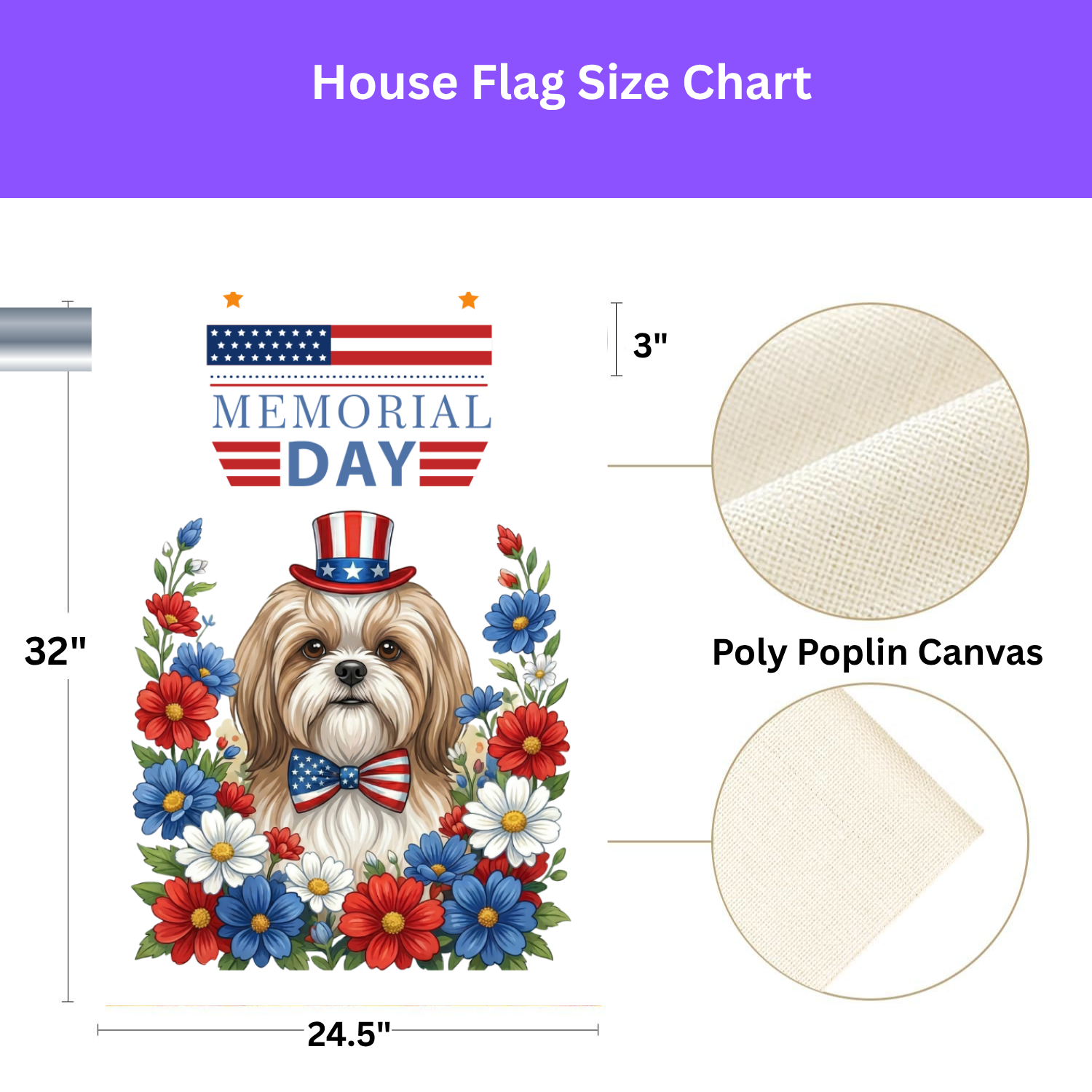 Memorial Day Shih Tzu Garden Flag - size comparison - Dragonfire Gardens