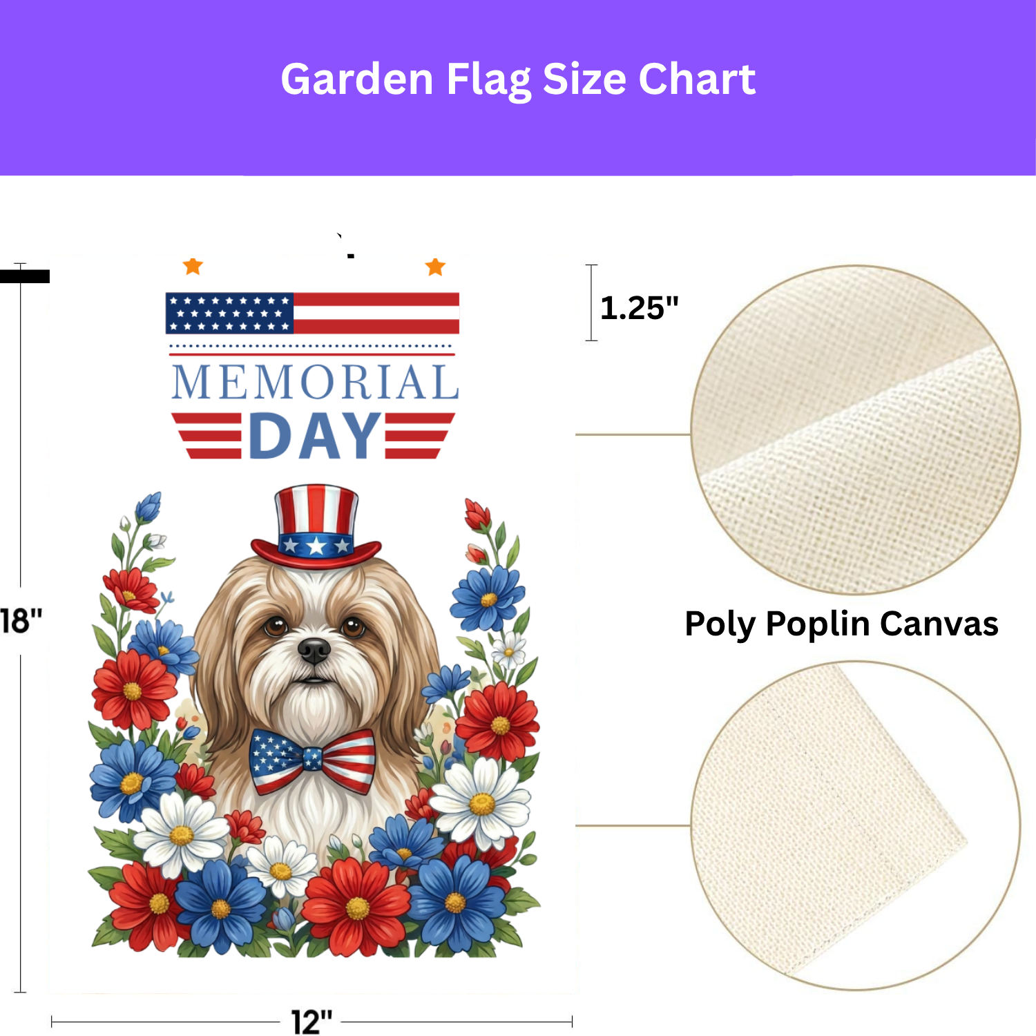 Memorial Day Shih Tzu Garden Flag - double-sided design - Dragonfire Gardens