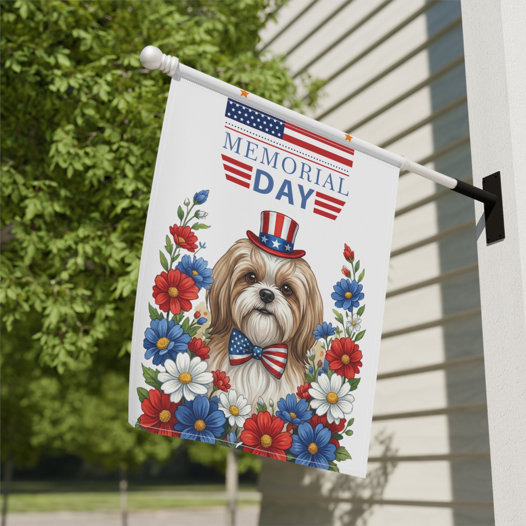 Memorial Day Shih Tzu Garden Flag - yard display - Dragonfire Gardens
