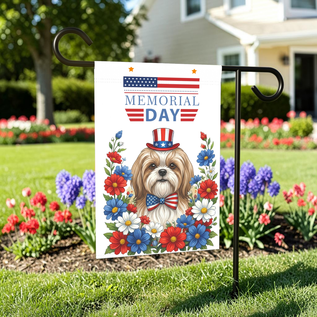 Memorial Day Shih Tzu Garden Flag - outdoor display - Dragonfire Gardens