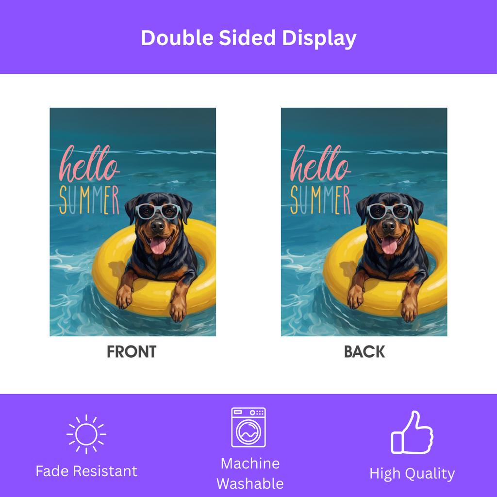 Hello Summer Rottweiler Garden Flag