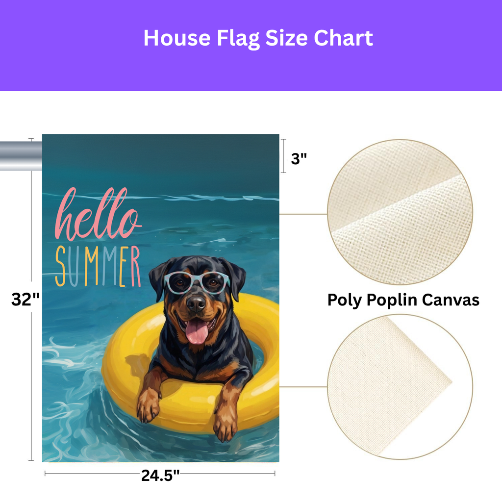 Hello Summer Rottweiler Garden Flag