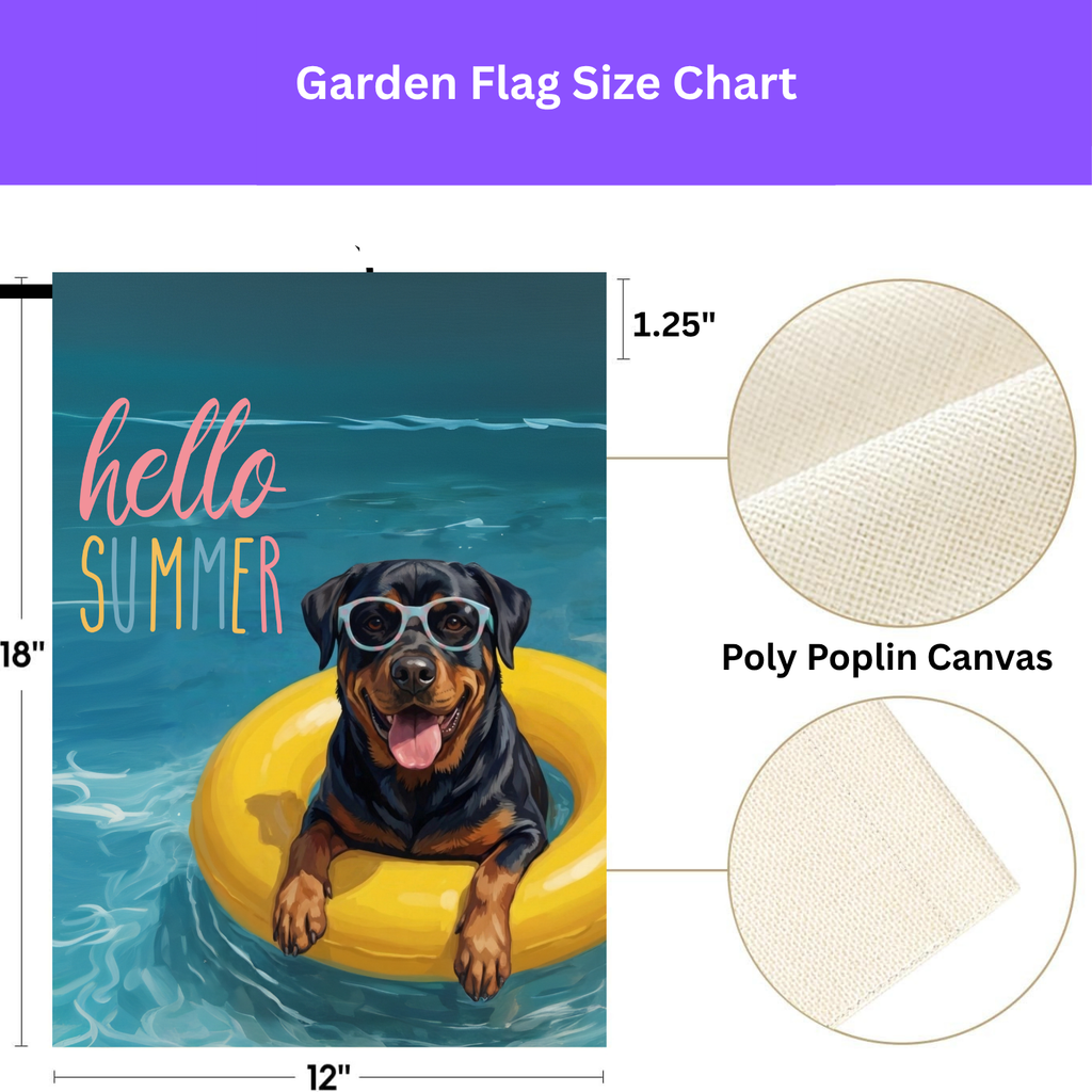 Hello Summer Rottweiler Garden Flag