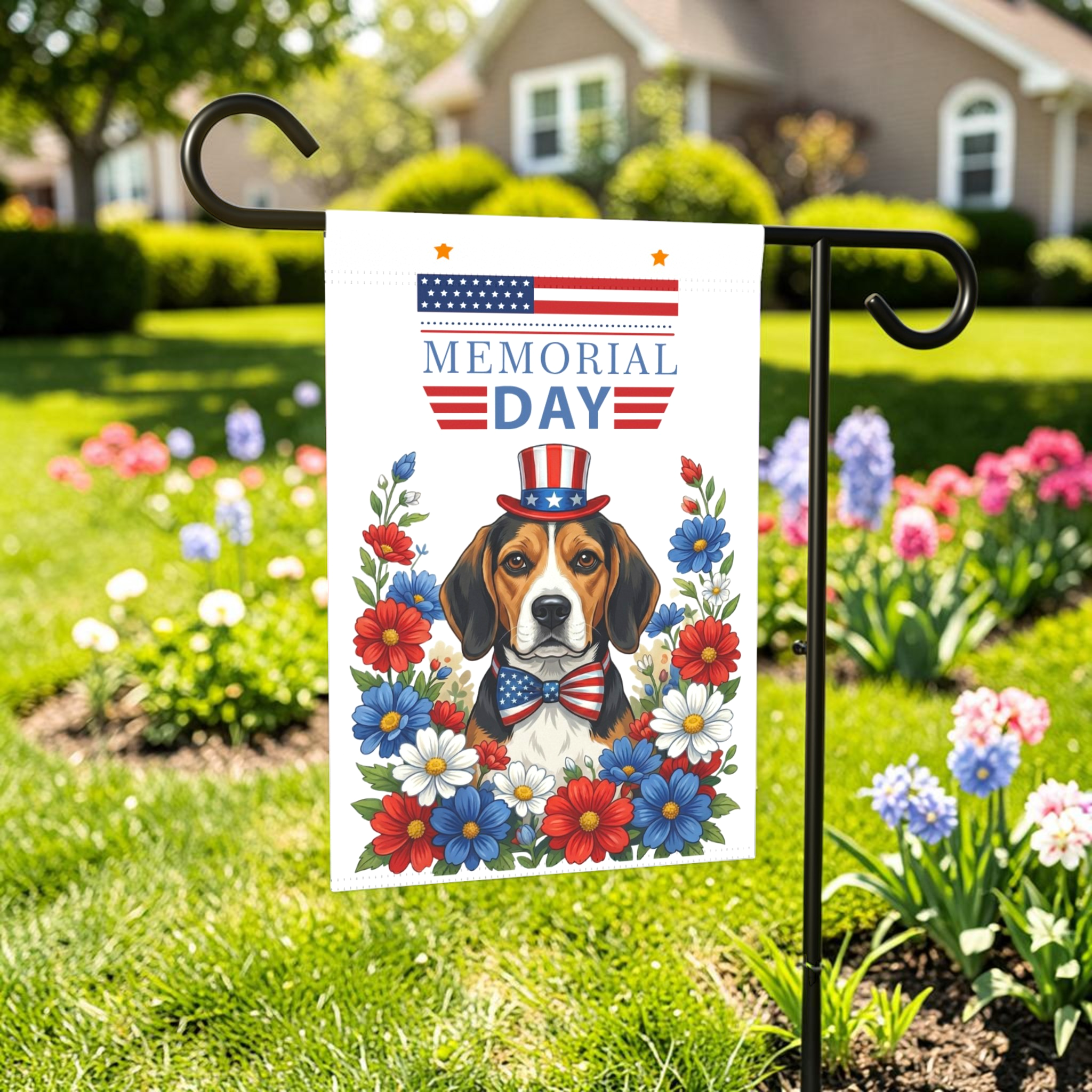 Memorial Day Beagle Garden Flag