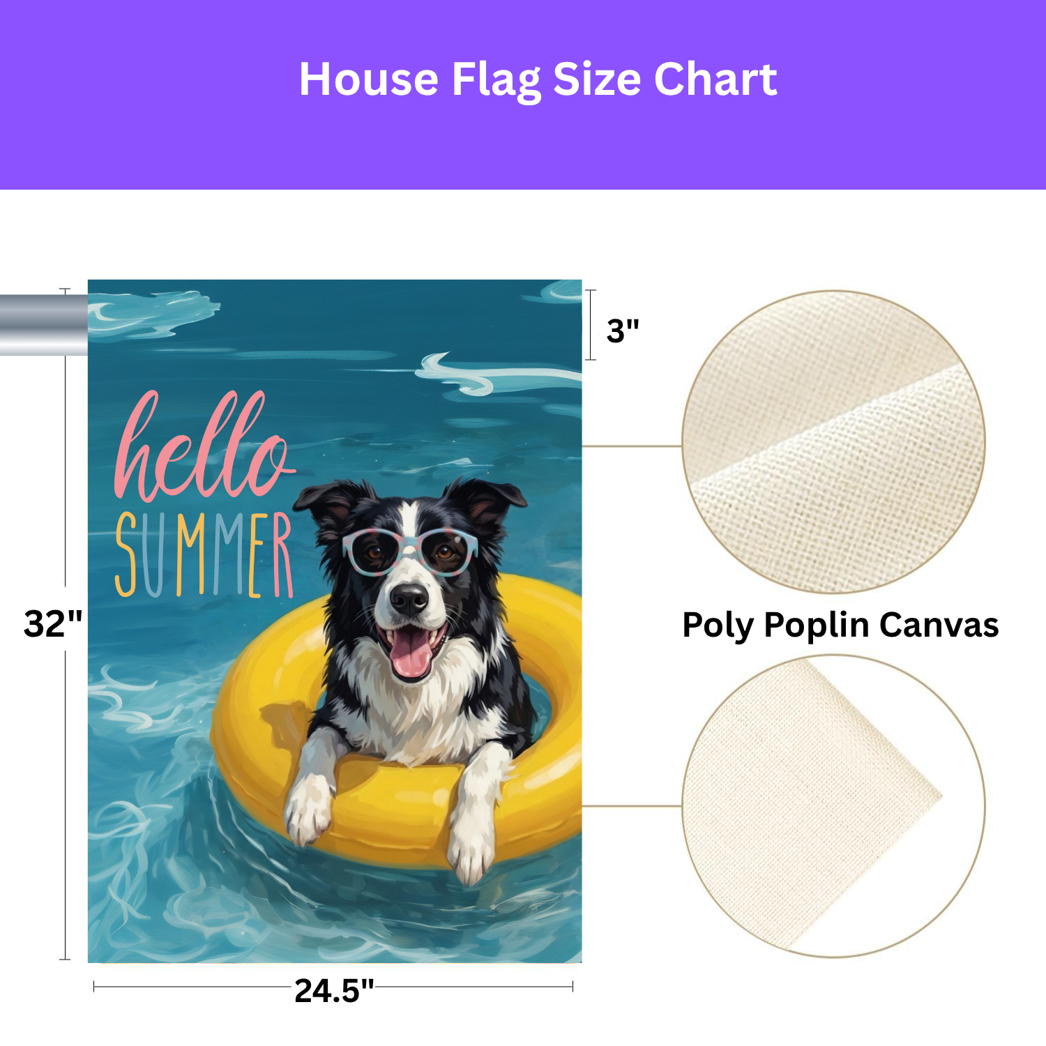 Hello Summer Black and White Border Collie Garden Flag