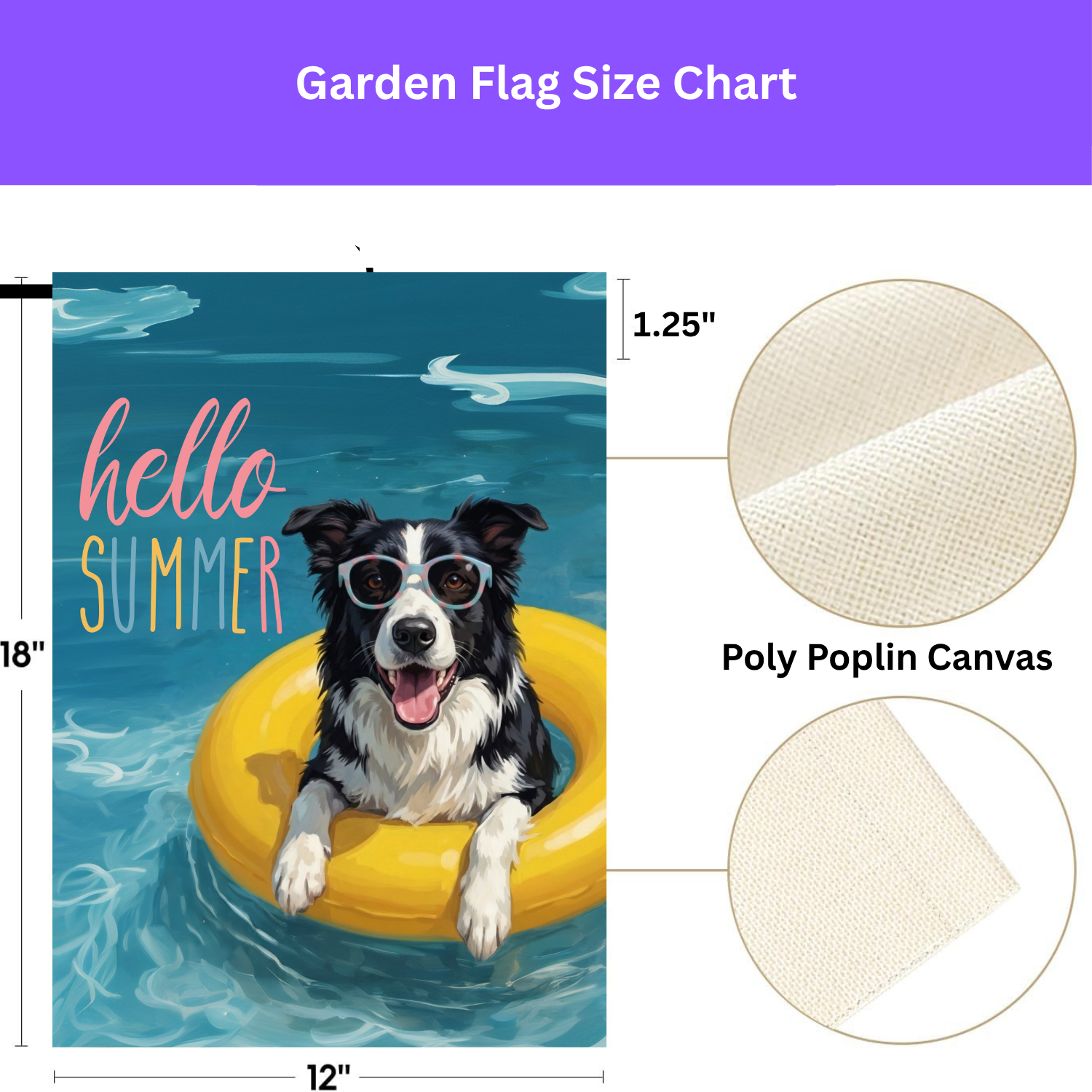 Hello Summer Black and White Border Collie Garden Flag