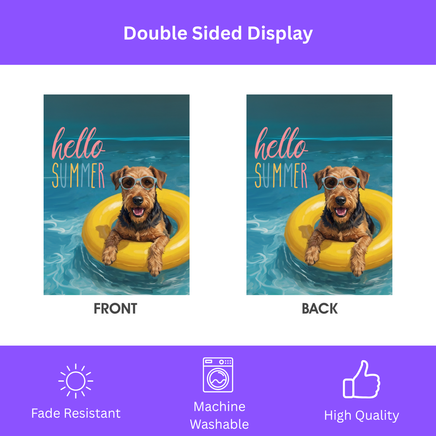 Hello Summer Airedale Terrier Garden Flag - porch decor - Dragonfire Gardens