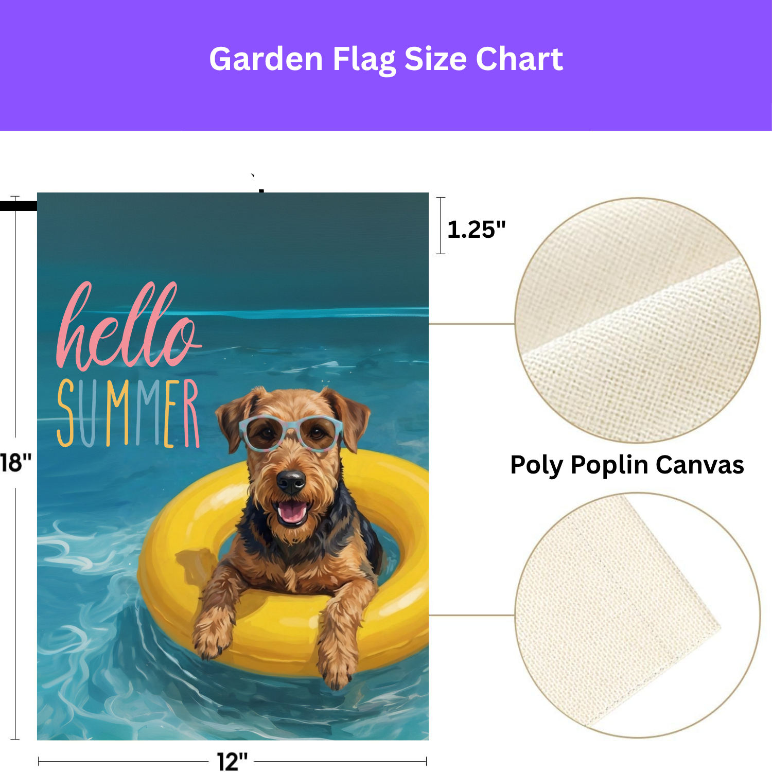 Hello Summer Airedale Terrier Garden Flag - double-sided design - Dragonfire Gardens