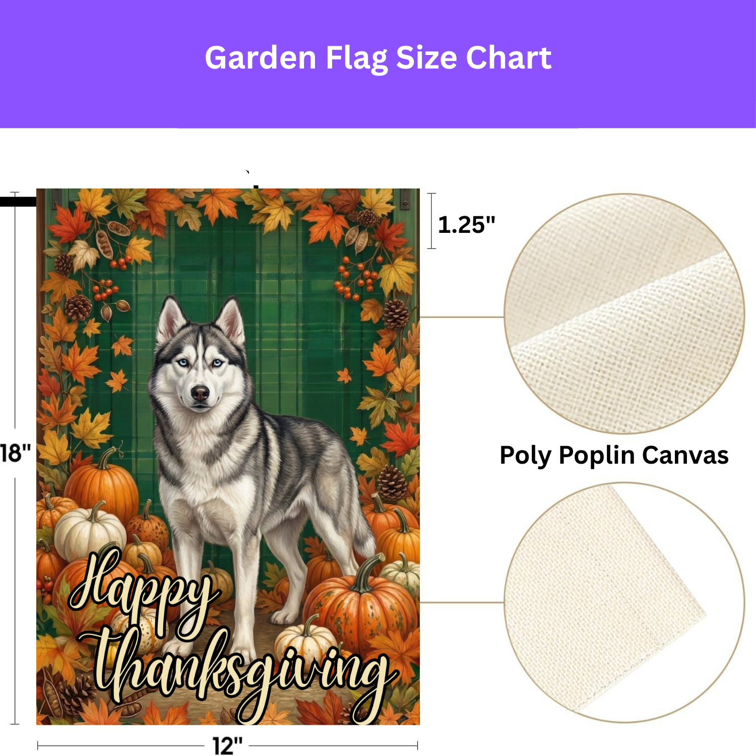 Happy Thanksgiving Siberian Husky Garden Flag - double-sided design - Dragonfire Gardens