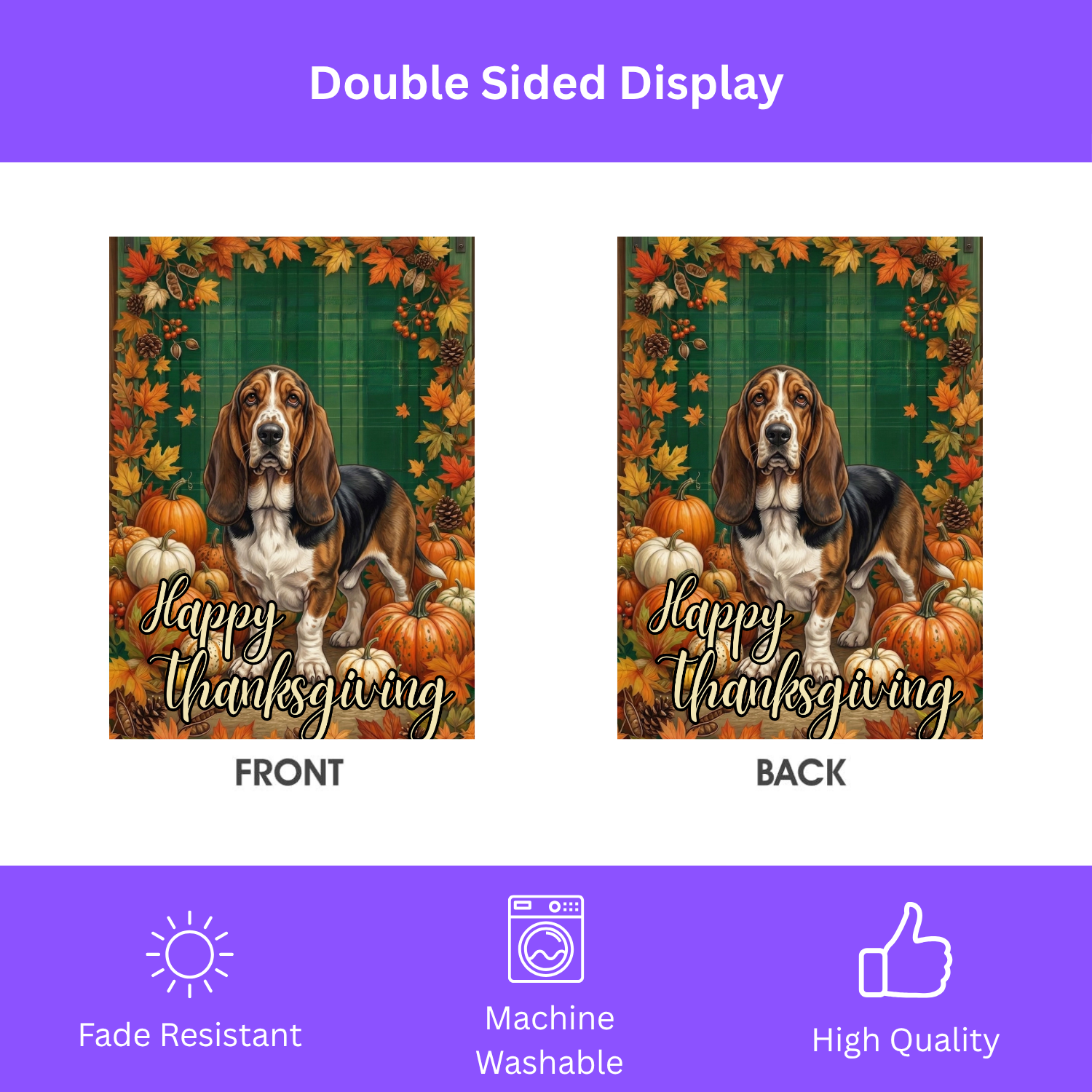 Happy Thanksgiving Basset Hound Garden Flag