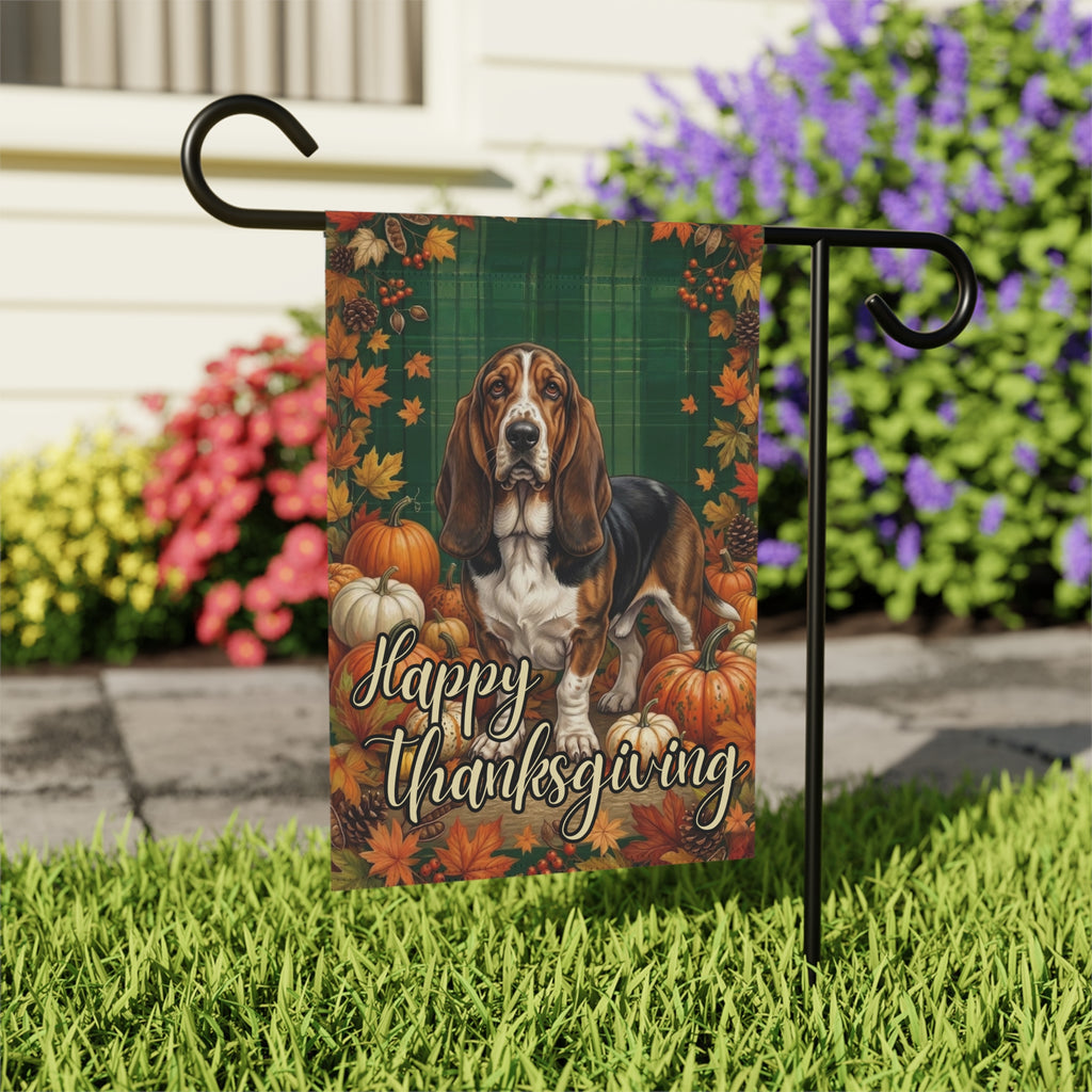Happy Thanksgiving Basset Hound Garden Flag