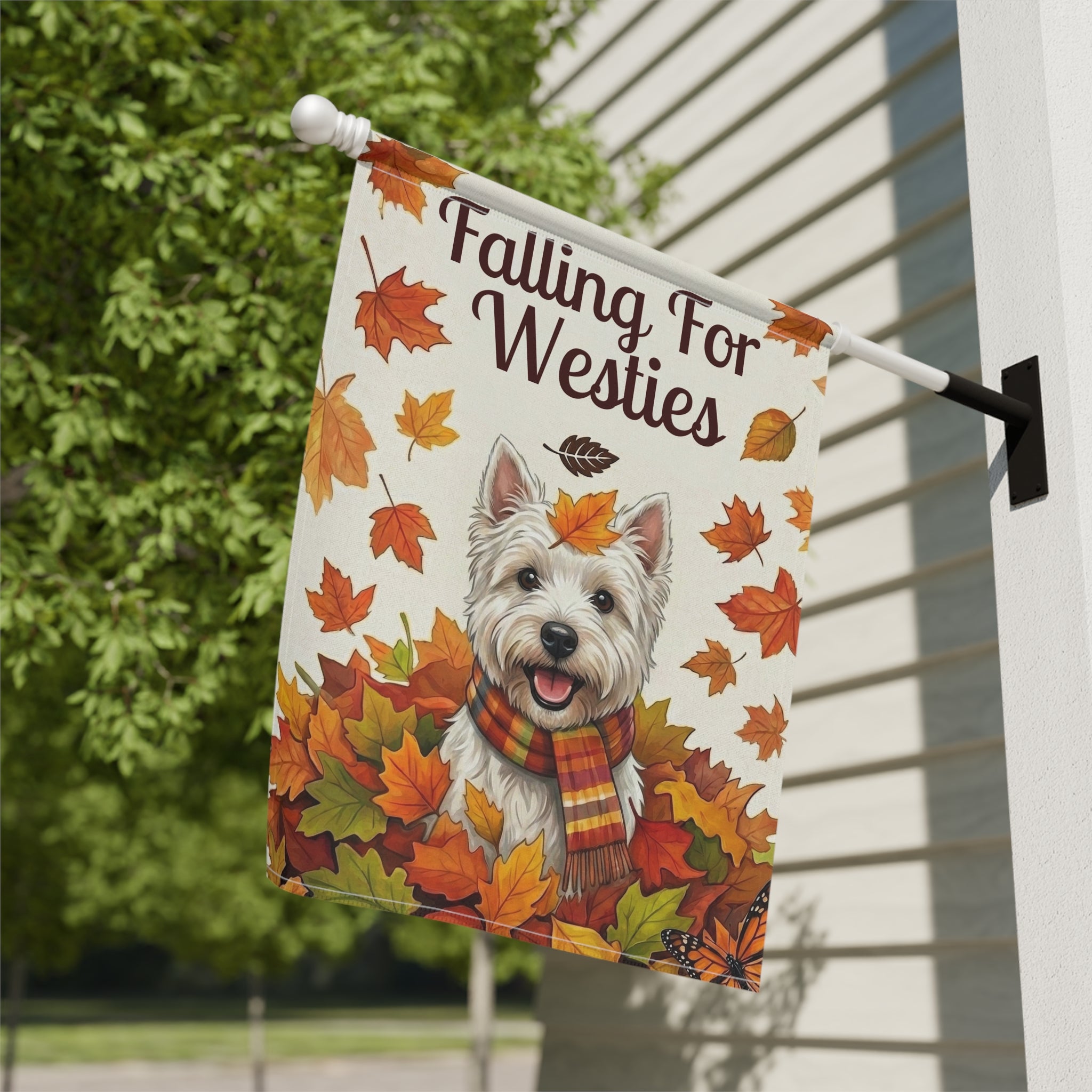 Falling For Westies Autumn Garden Flag - yard display - Dragonfire Gardens