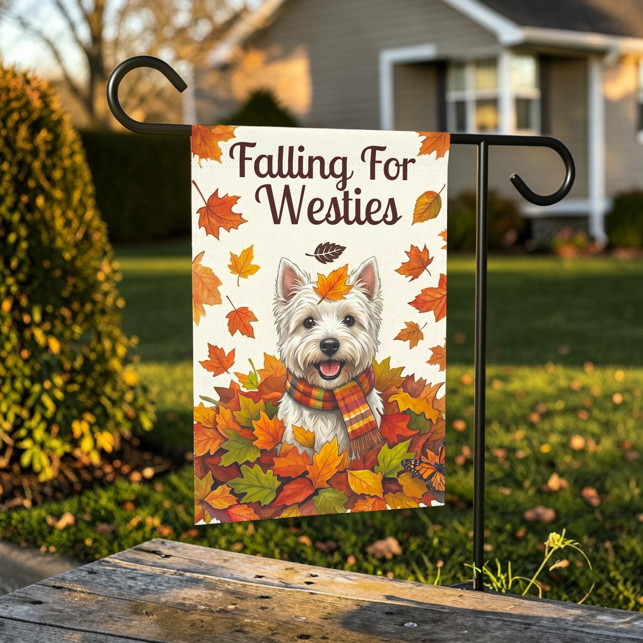 Falling For Westies Autumn Garden Flag - front view - Dragonfire Gardens