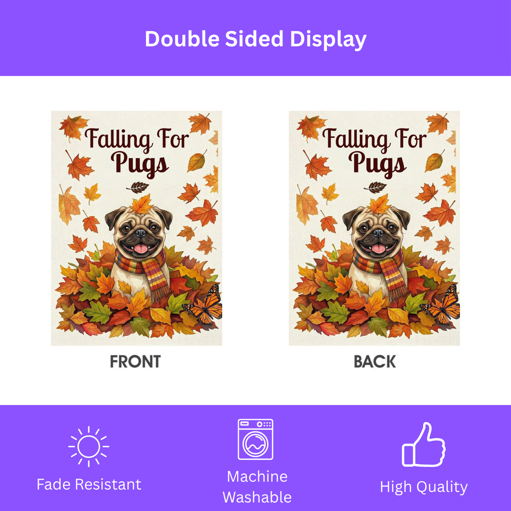 Falling For Pugs Autumn Garden Flag - porch decor - Dragonfire Gardens
