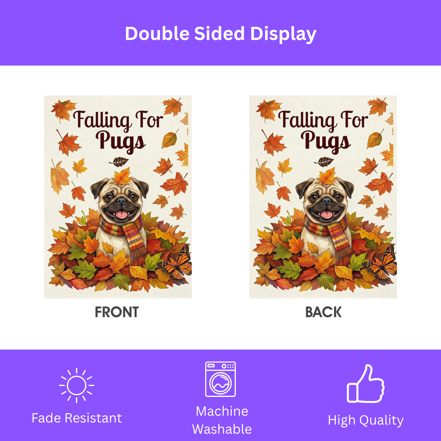 Falling For Pugs Autumn Garden Flag