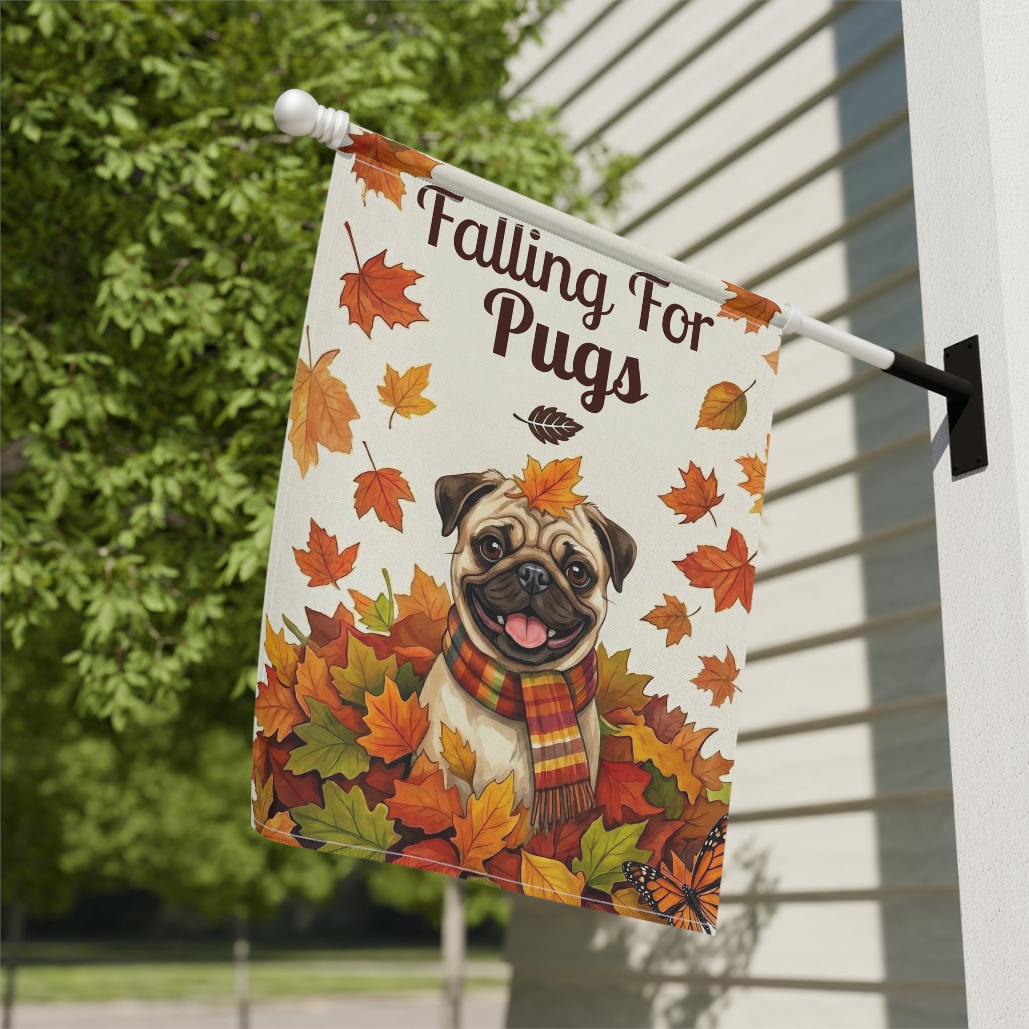 Falling For Pugs Autumn Garden Flag