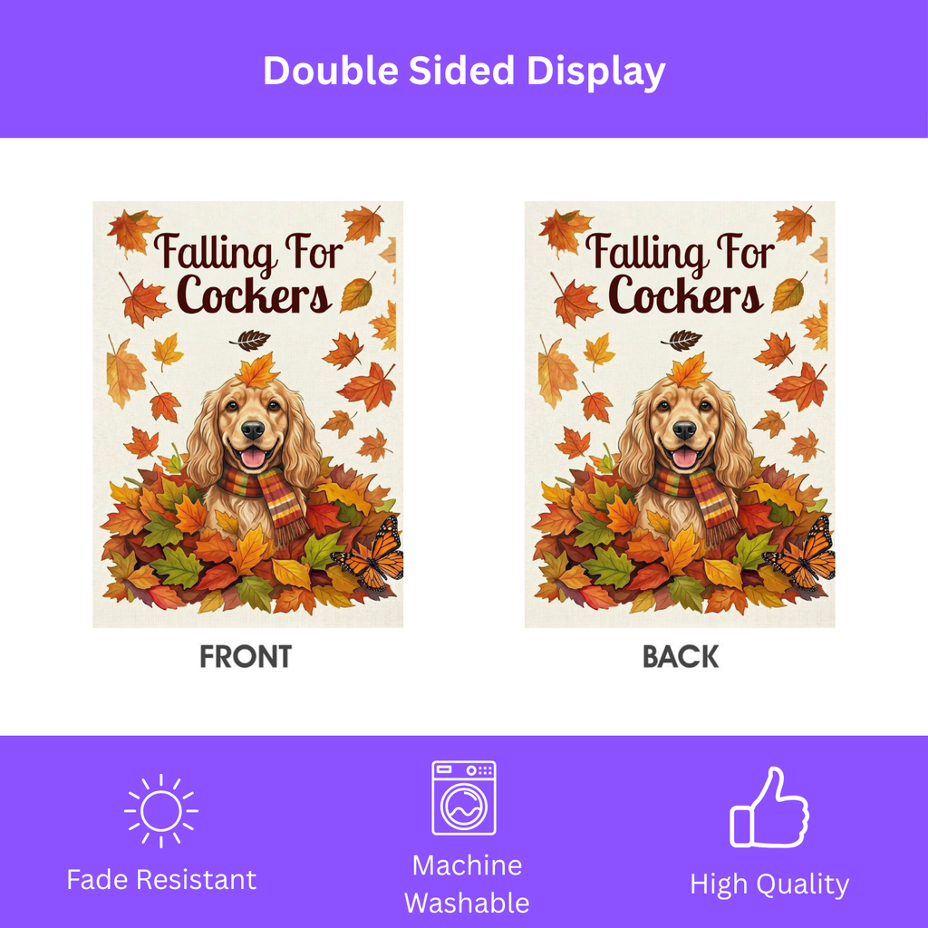 Falling For Cockers Autumn Garden Flag - porch decor - Dragonfire Gardens