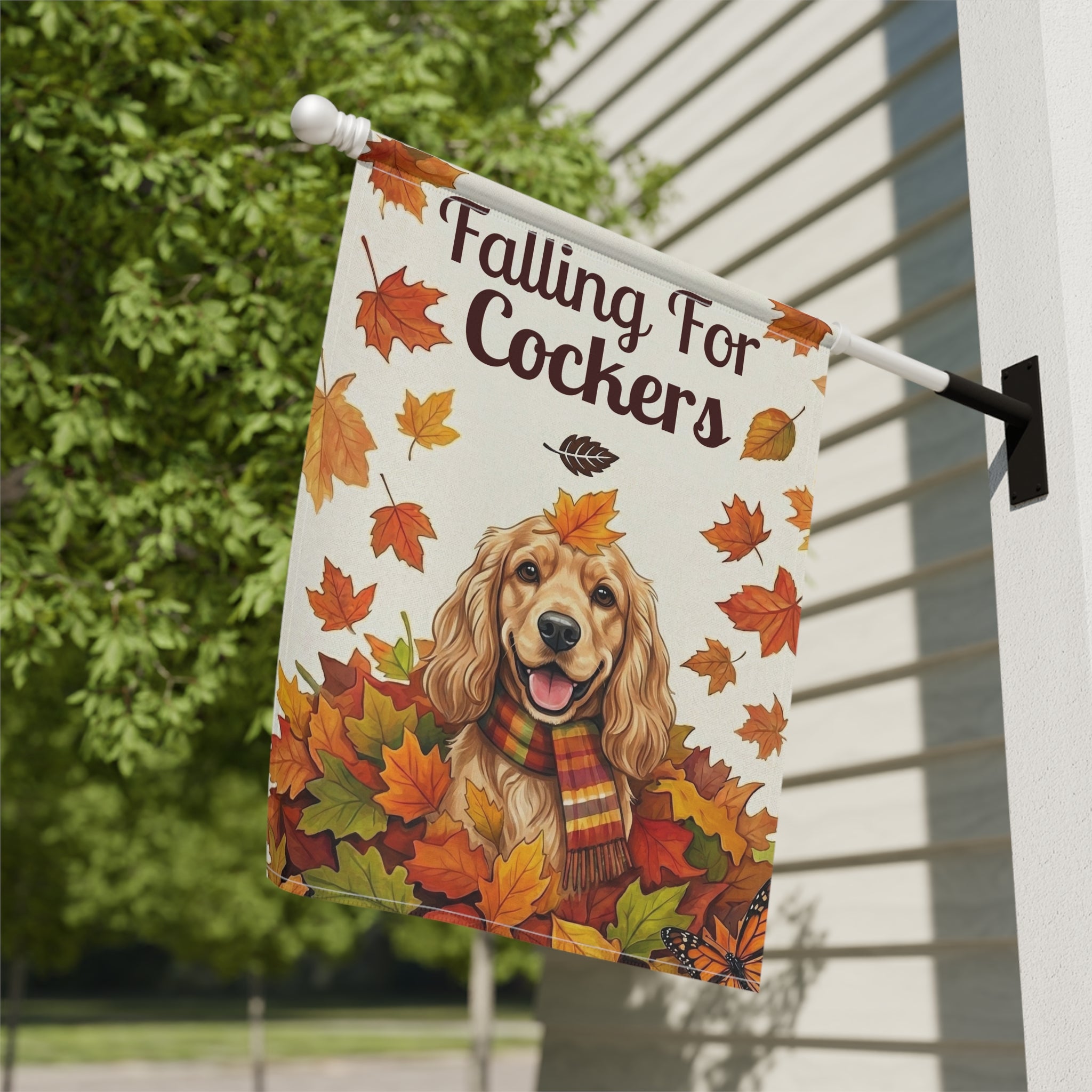 Falling For Cockers Autumn Garden Flag - yard display - Dragonfire Gardens