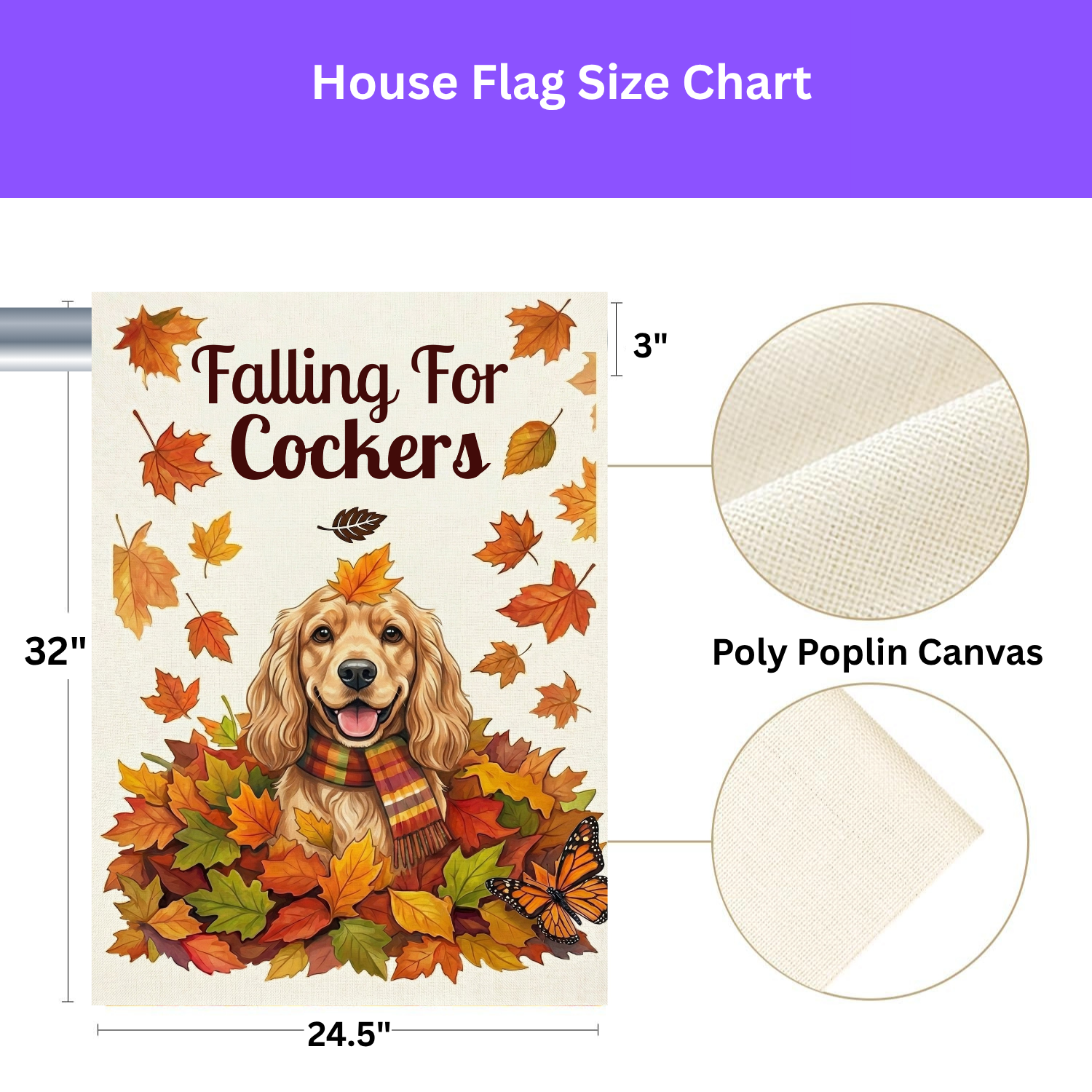 Falling For Cockers Autumn Garden Flag - size comparison - Dragonfire Gardens