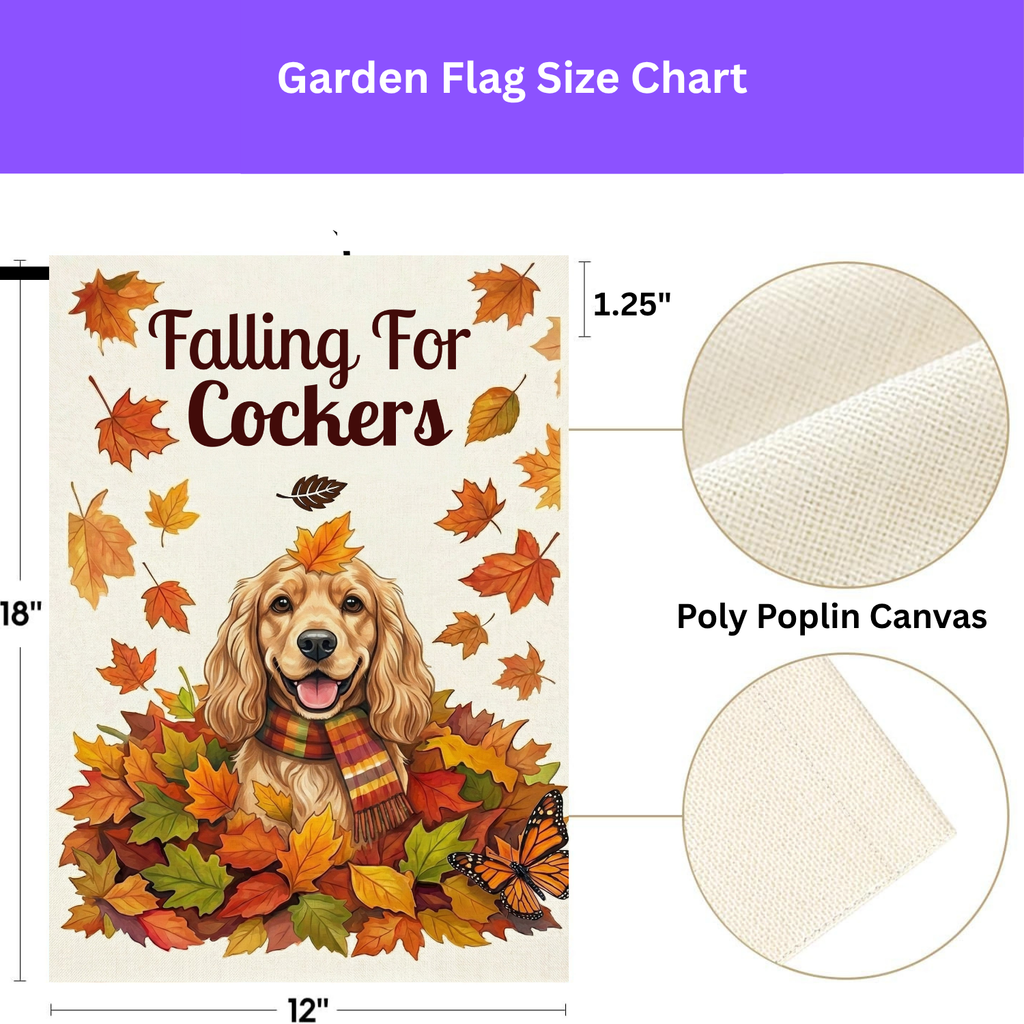 Falling For Cockers Autumn Garden Flag - double-sided design - Dragonfire Gardens
