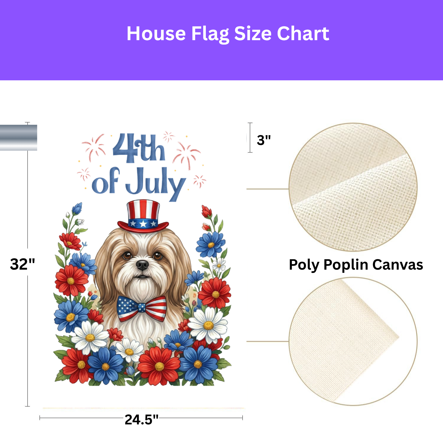4th of July Shih Tzu Garden Flag - size comparison - Dragonfire Gardens