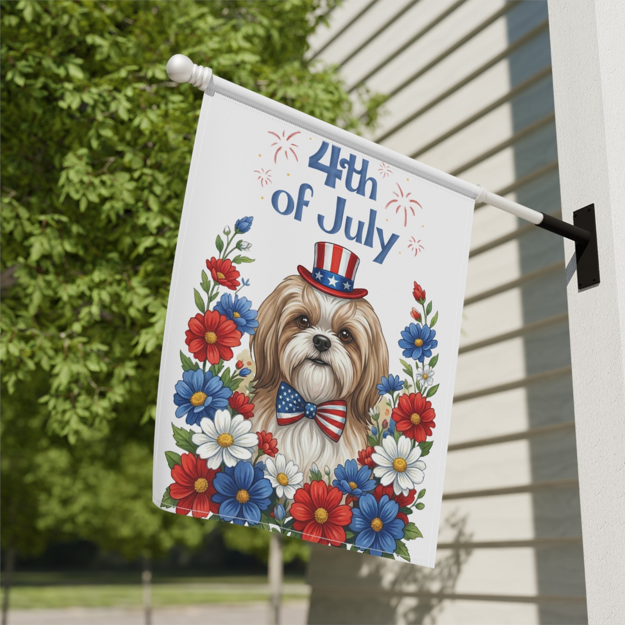 4th of July Shih Tzu Garden Flag - yard display - Dragonfire Gardens