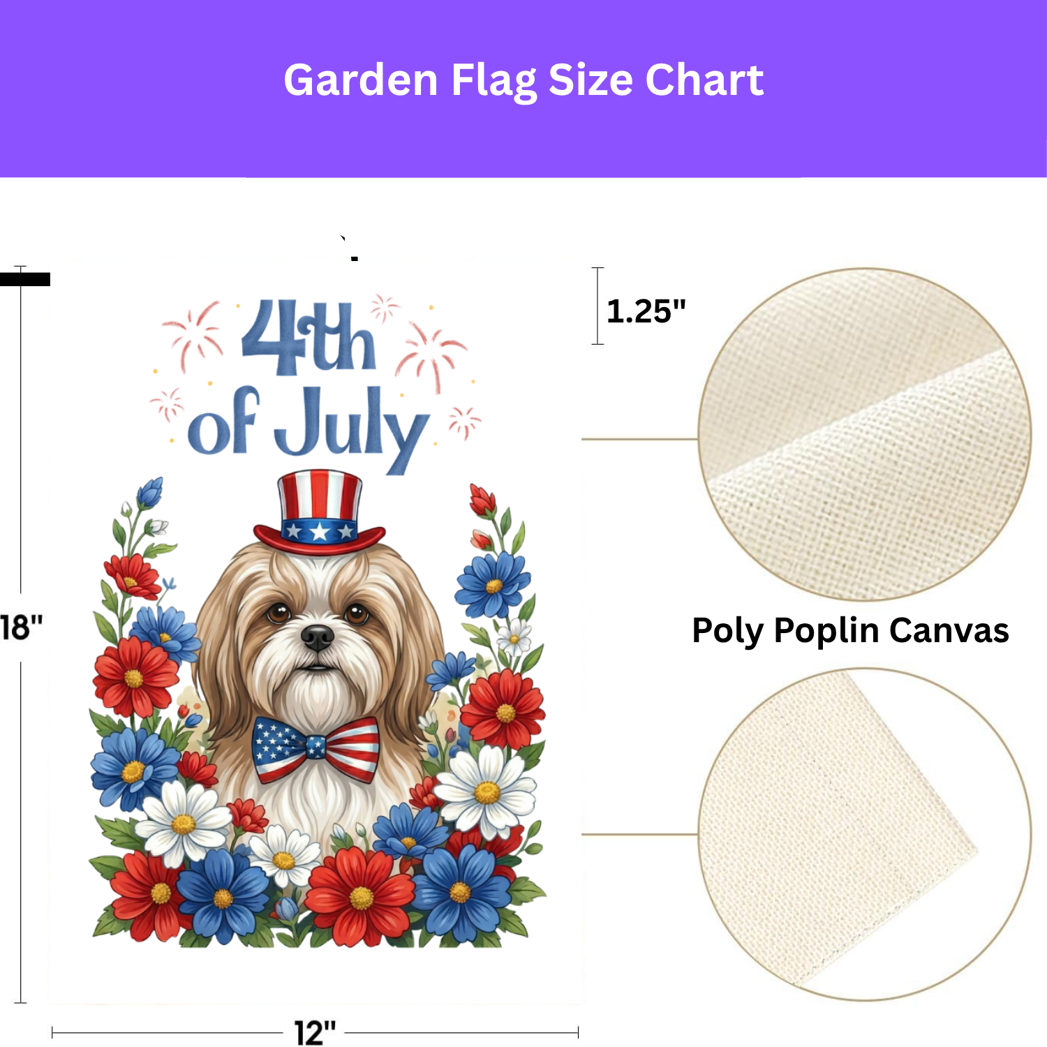 4th of July Shih Tzu Garden Flag - double-sided design - Dragonfire Gardens