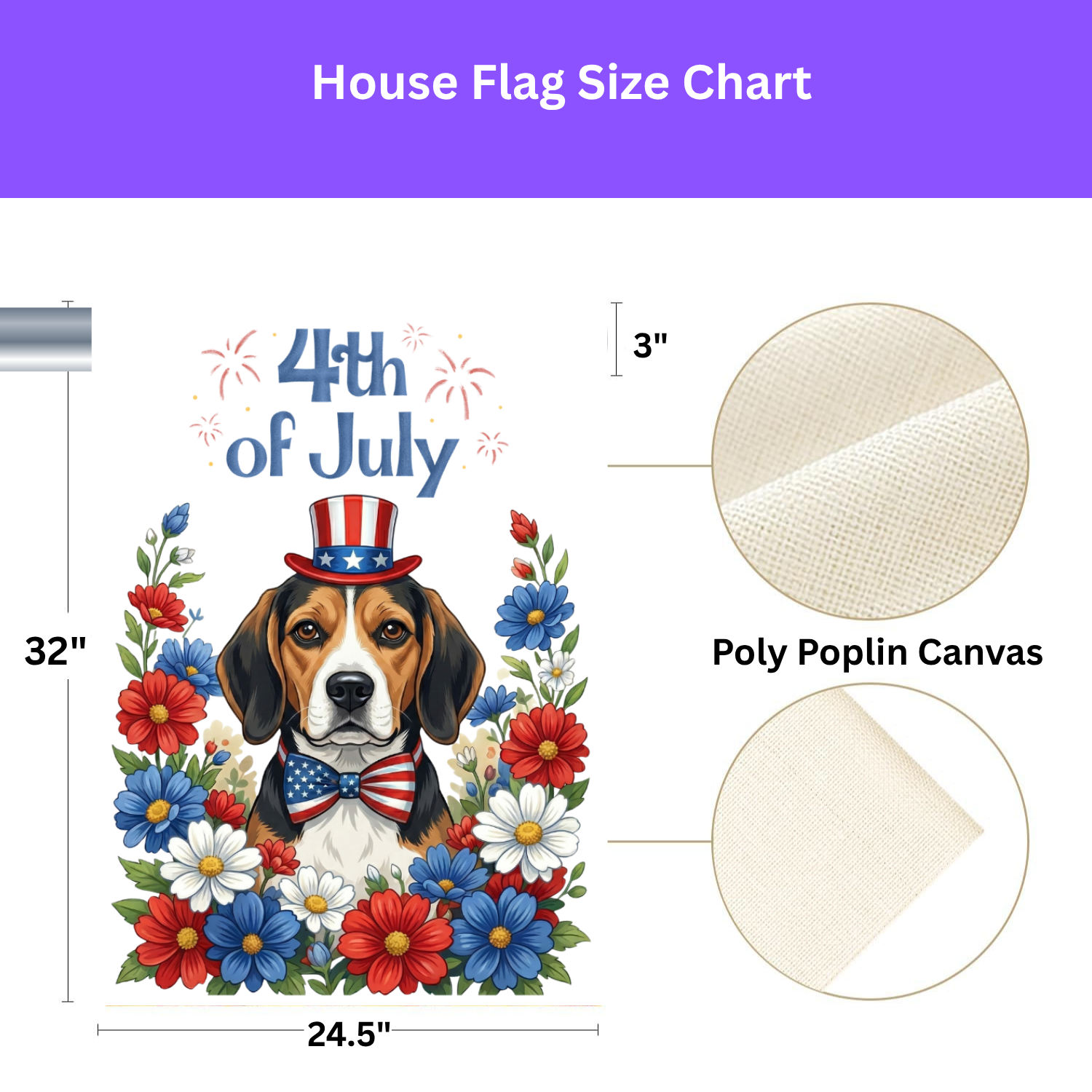 4th of July Beagle Garden Flag - size comparison - Dragonfire Gardens
