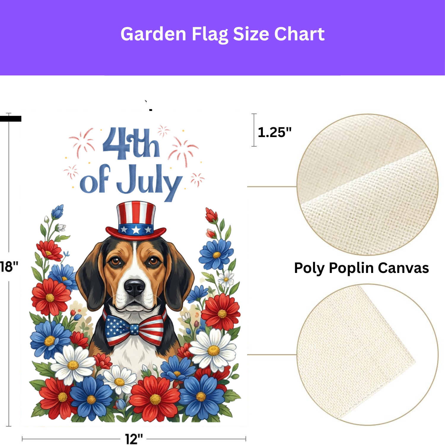 4th of July Beagle Garden Flag - double-sided design - Dragonfire Gardens