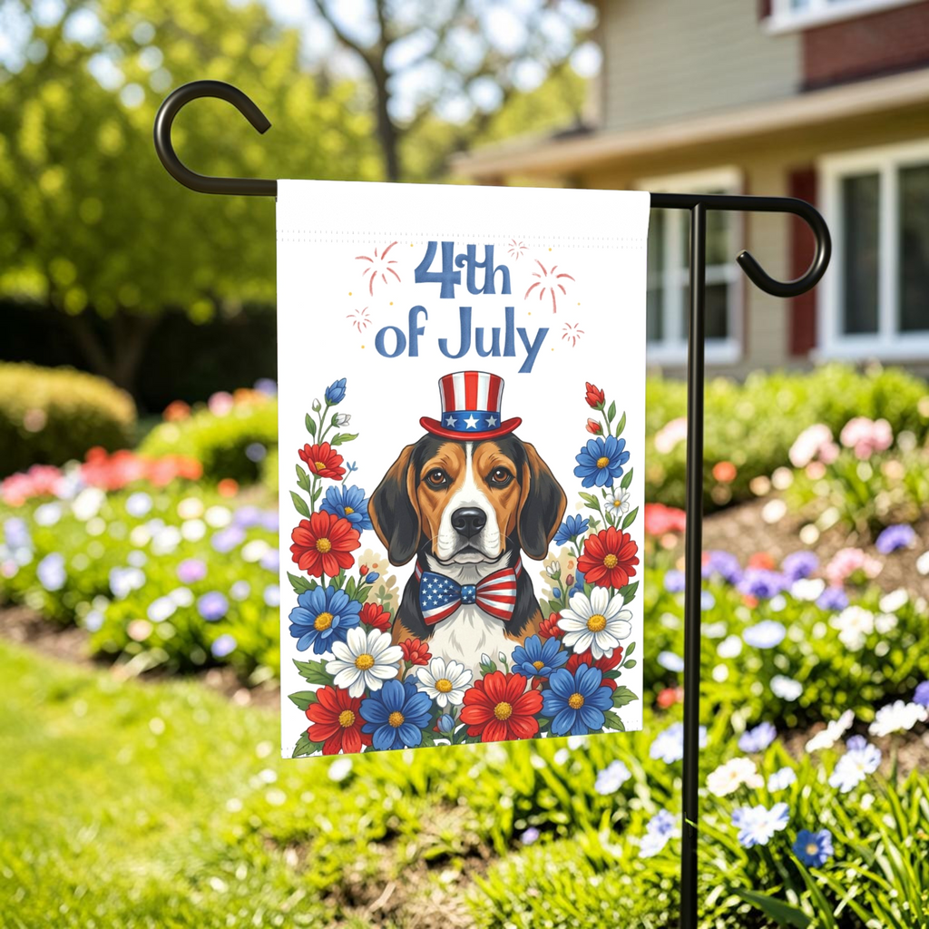 4th of July Beagle Garden Flag - outdoor display - Dragonfire Gardens
