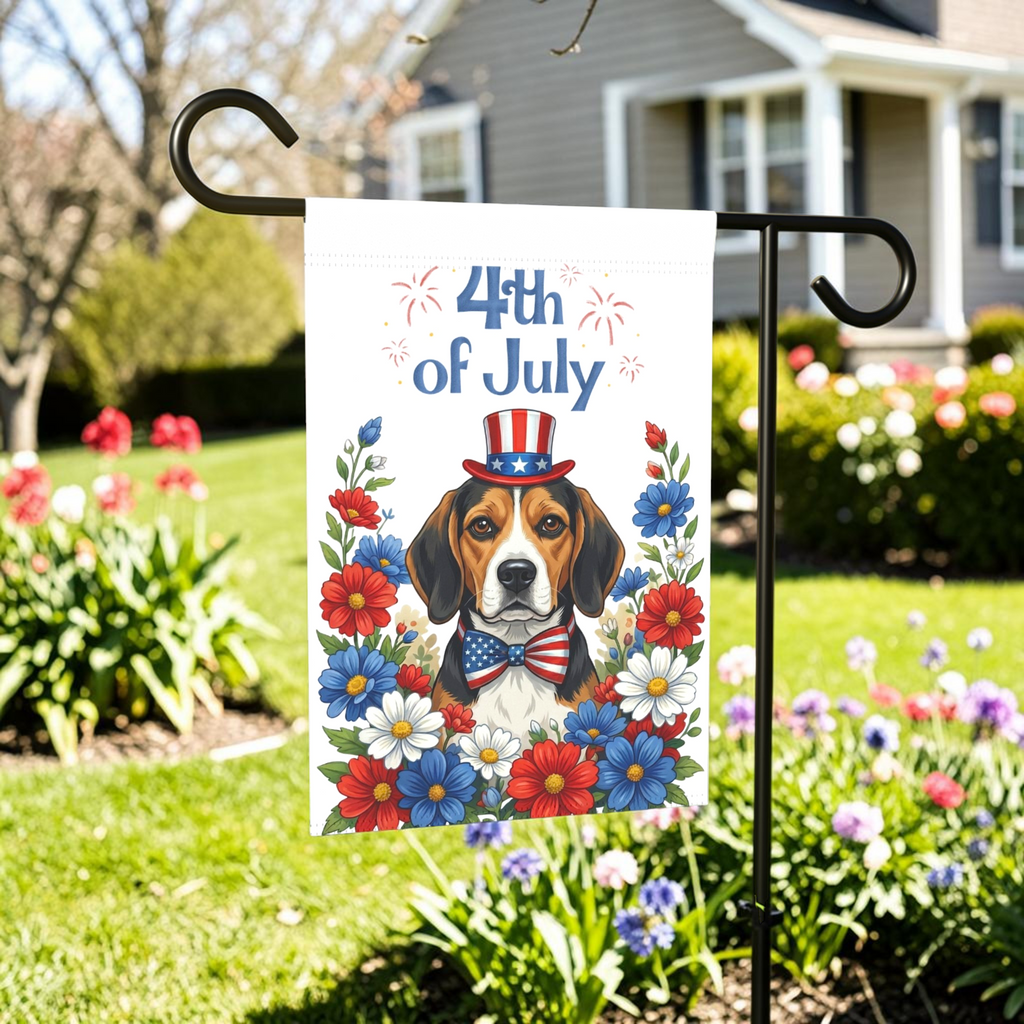 4th of July Beagle Garden Flag - front view - Dragonfire Gardens
