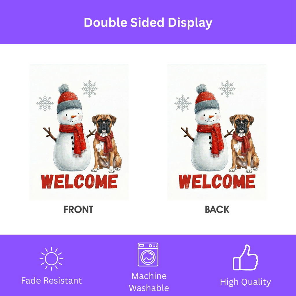 Boxer and Snowman Welcome Garden Flag - porch decor - Dragonfire Gardens