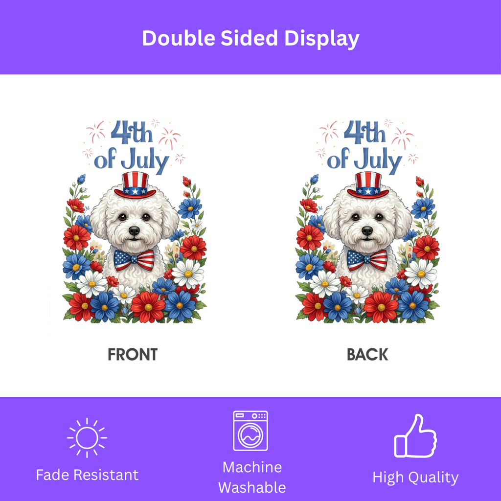 4th of July Bichon Frise Garden Flag - porch decor - Dragonfire Gardens