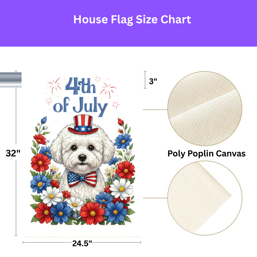 4th of July Bichon Frise Garden Flag - size comparison - Dragonfire Gardens