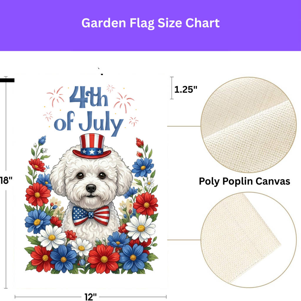 4th of July Bichon Frise Garden Flag - double-sided design - Dragonfire Gardens