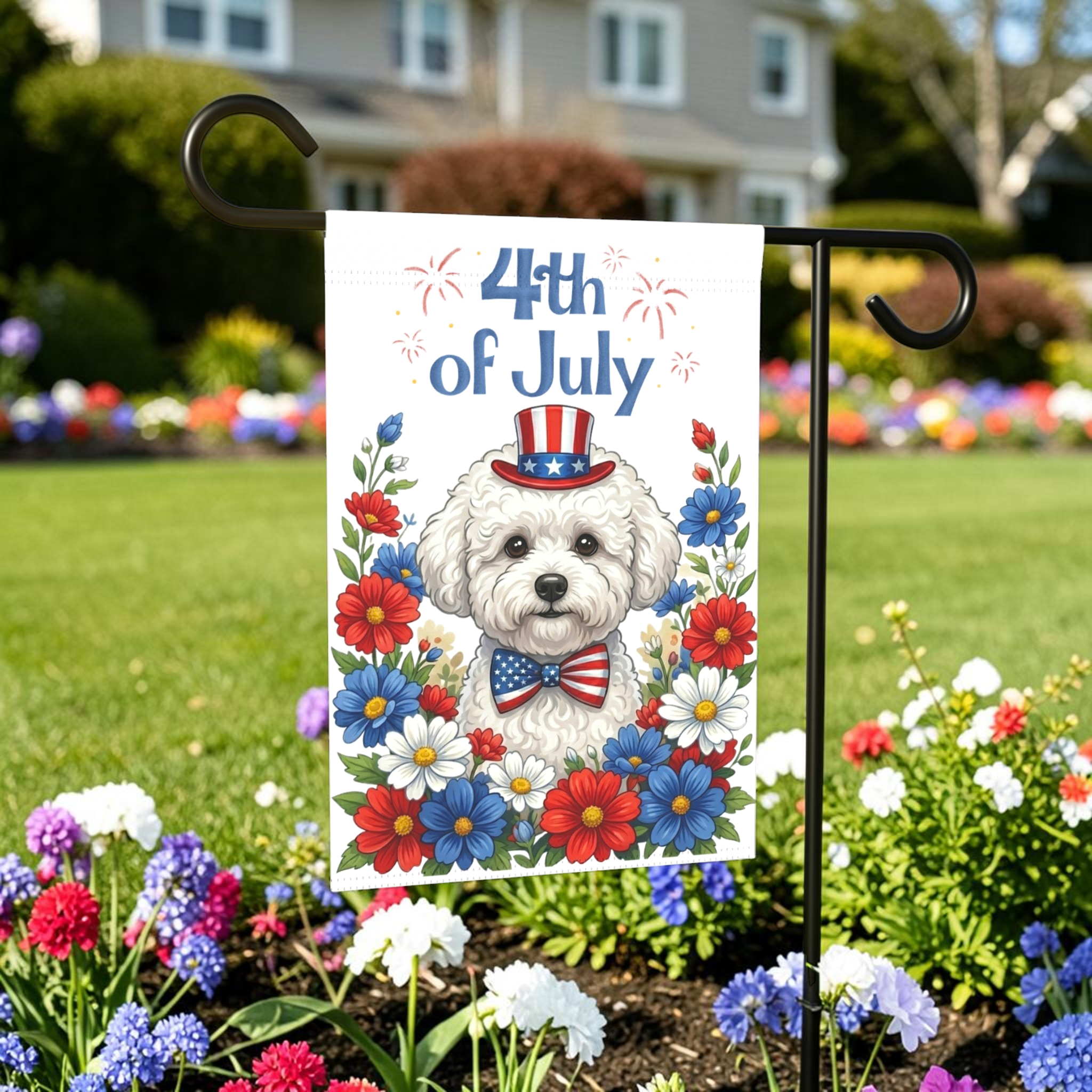 4th of July Bichon Frise Garden Flag
